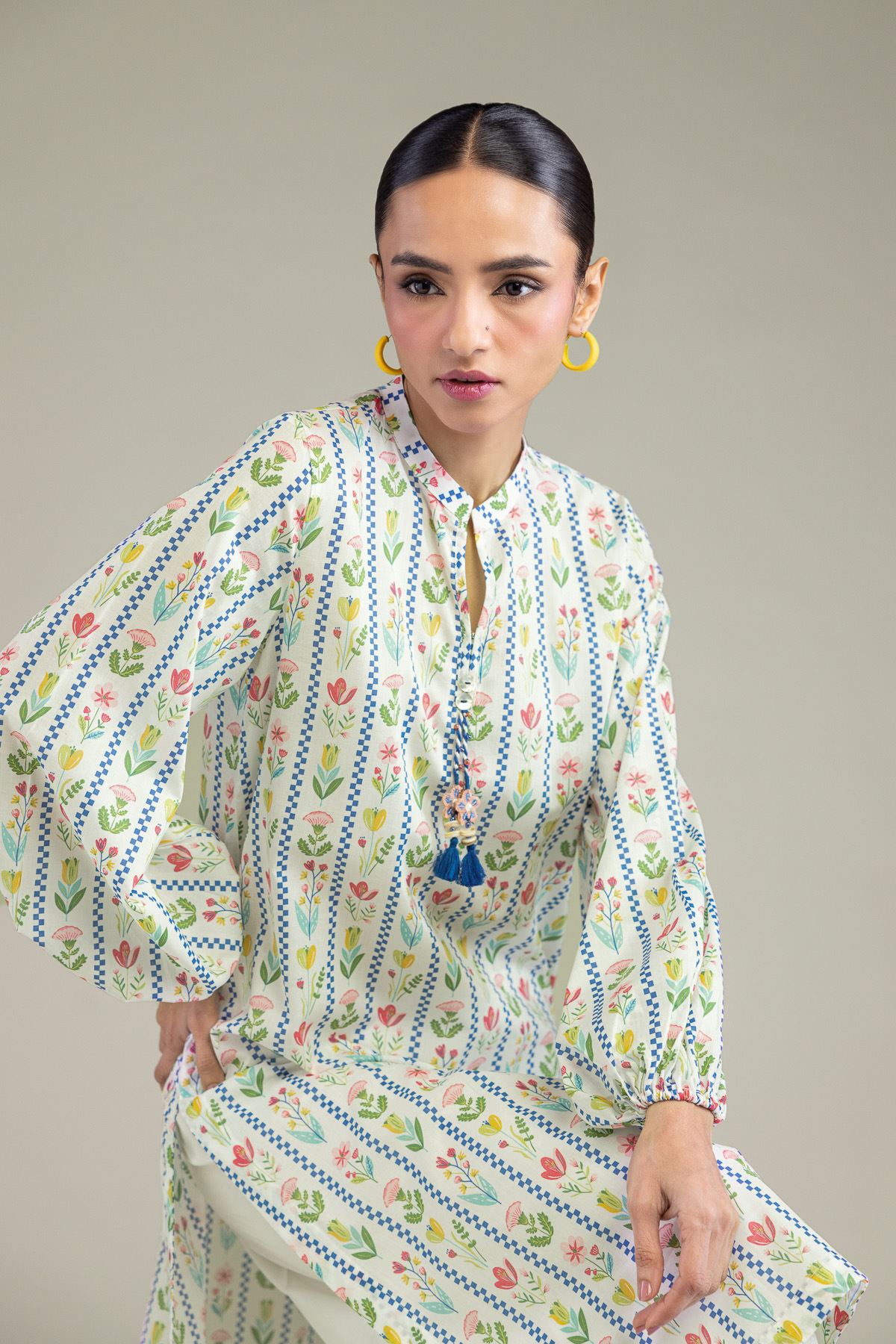 Printed Cambric Floral Cambric Kurta - 1-26-213-A-B1-VG