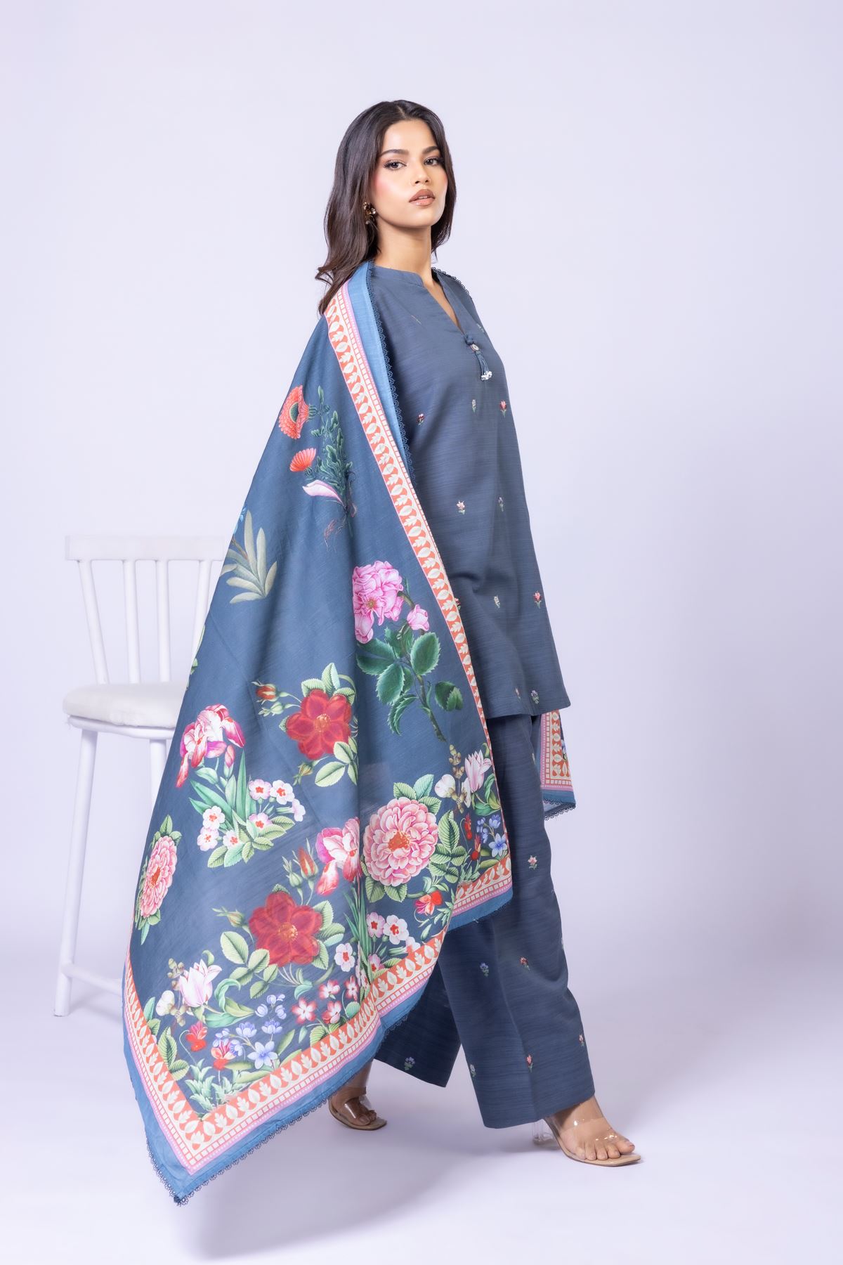 Printed Textured Cotton Dupatta - 25-10-12E1S-01SB-VG