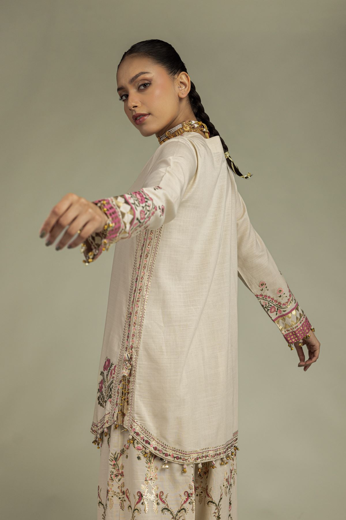 Embroidered Raw Silk Floral Silk Co-ords - 1-26-221-A-G1-VG