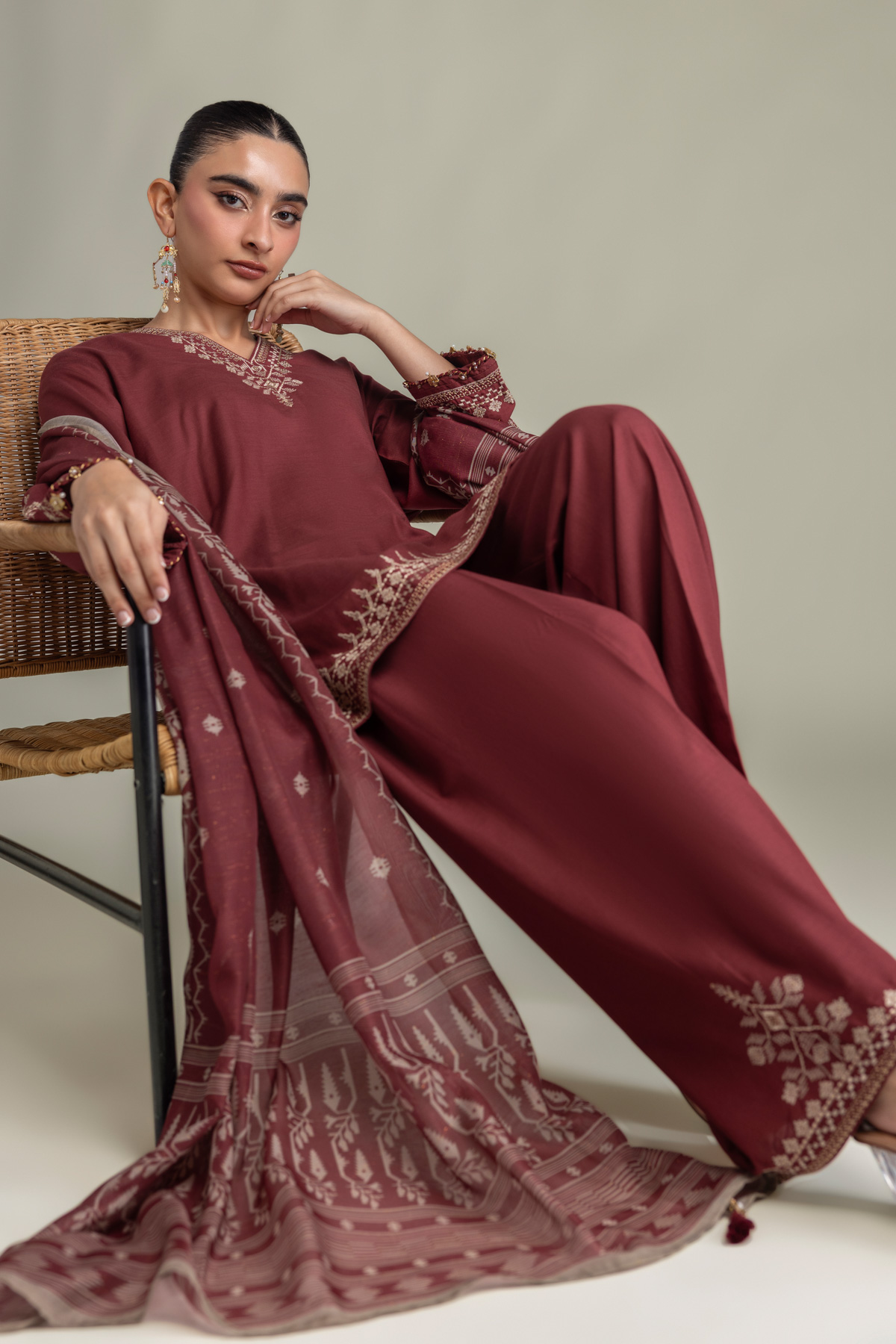 Embroidered Raw Silk Short Embroidered Kurta - 2-26-202-A-D-VG