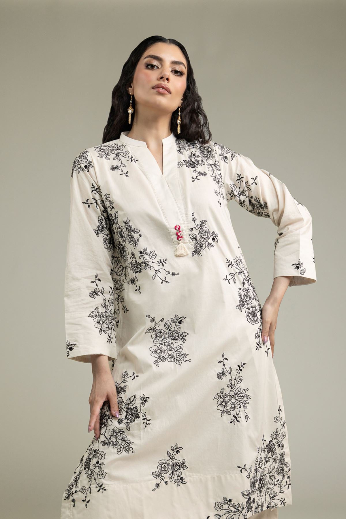 Embroidered Cambric Floral Longline Kurta - 1-26-231-A-F1-VG