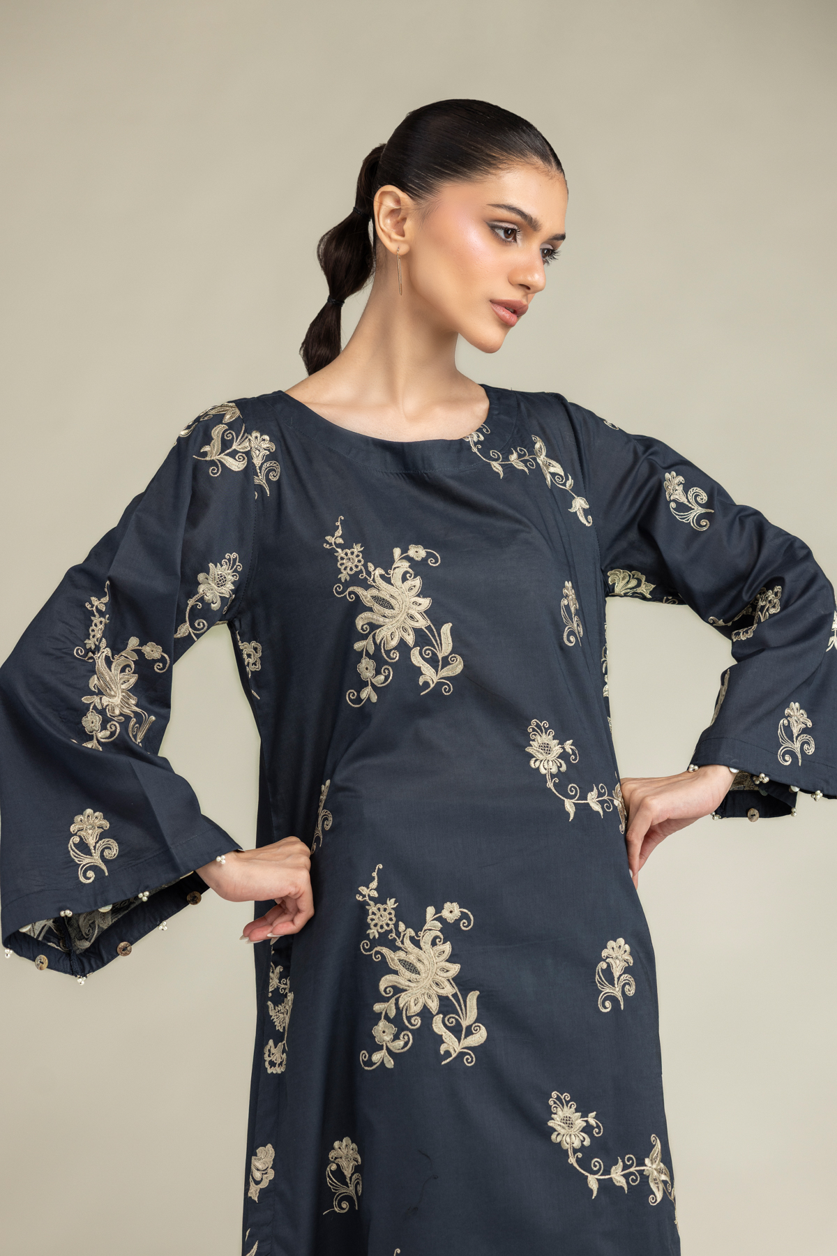 Embroidered Cambric Cambric Longline Kurta - 2-26-308-A-G1-VG