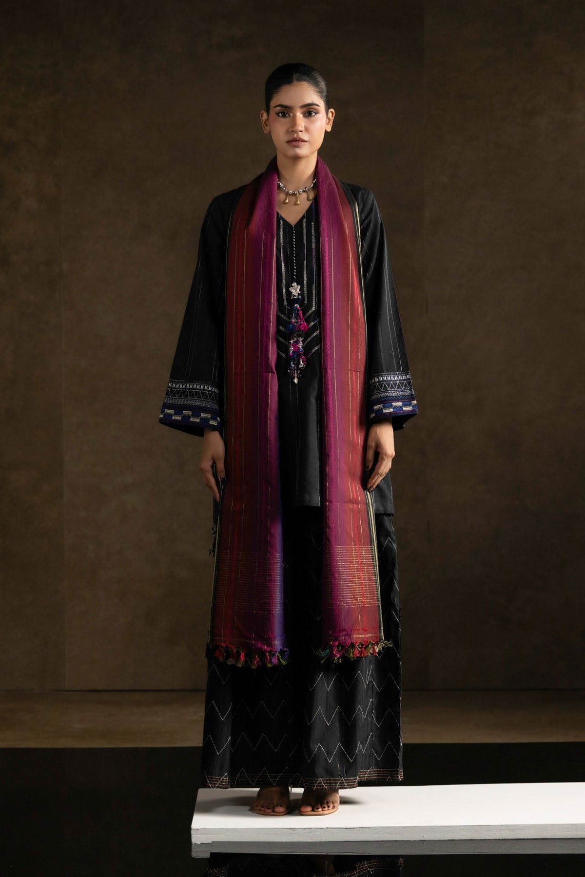 Yarn Dyed Embroidered Handwoven Kurta - 2-26-308-A-G1-VG