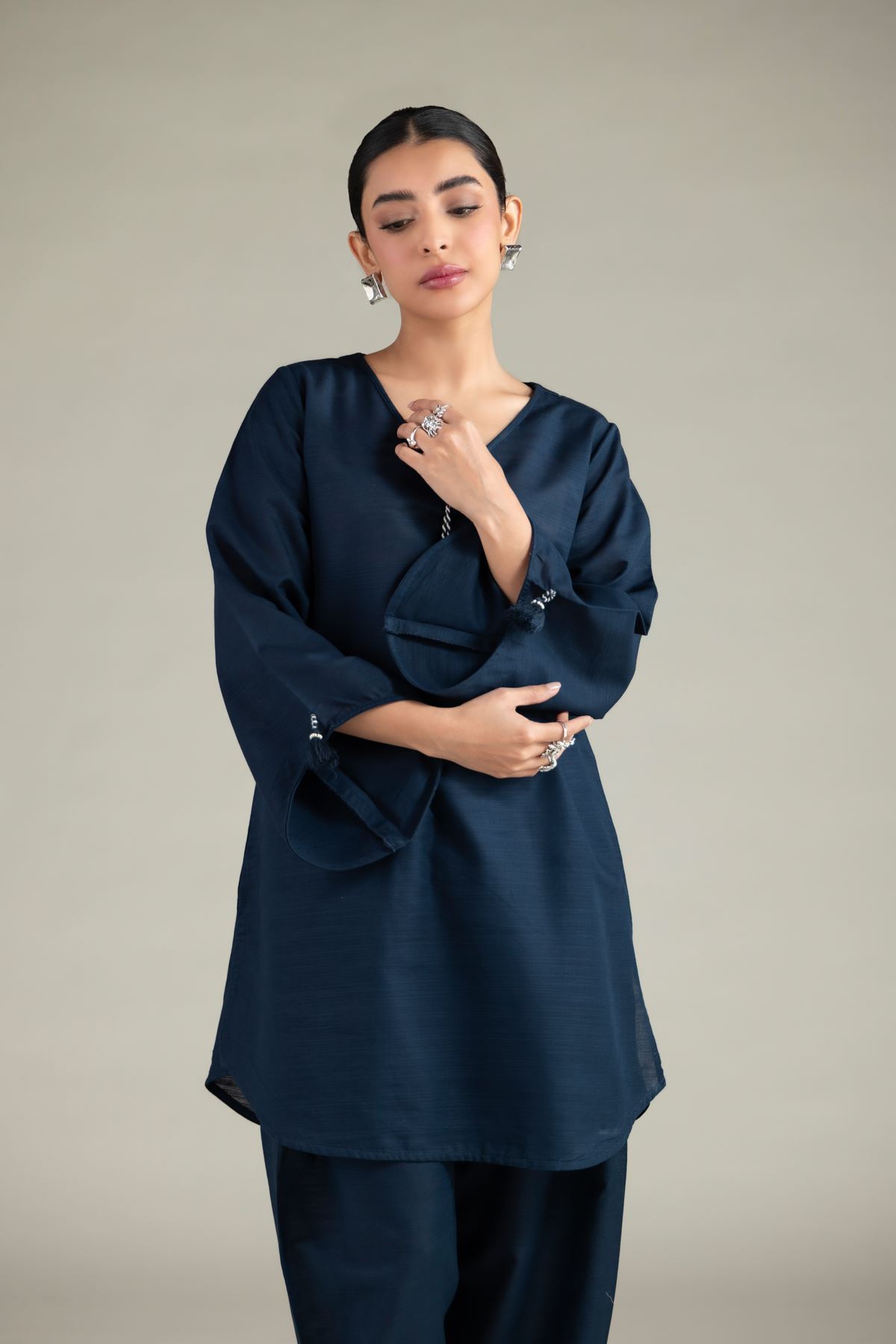 Dyed Textured Cotton Short Solid Kurta - 1-26-129-A-B-VG