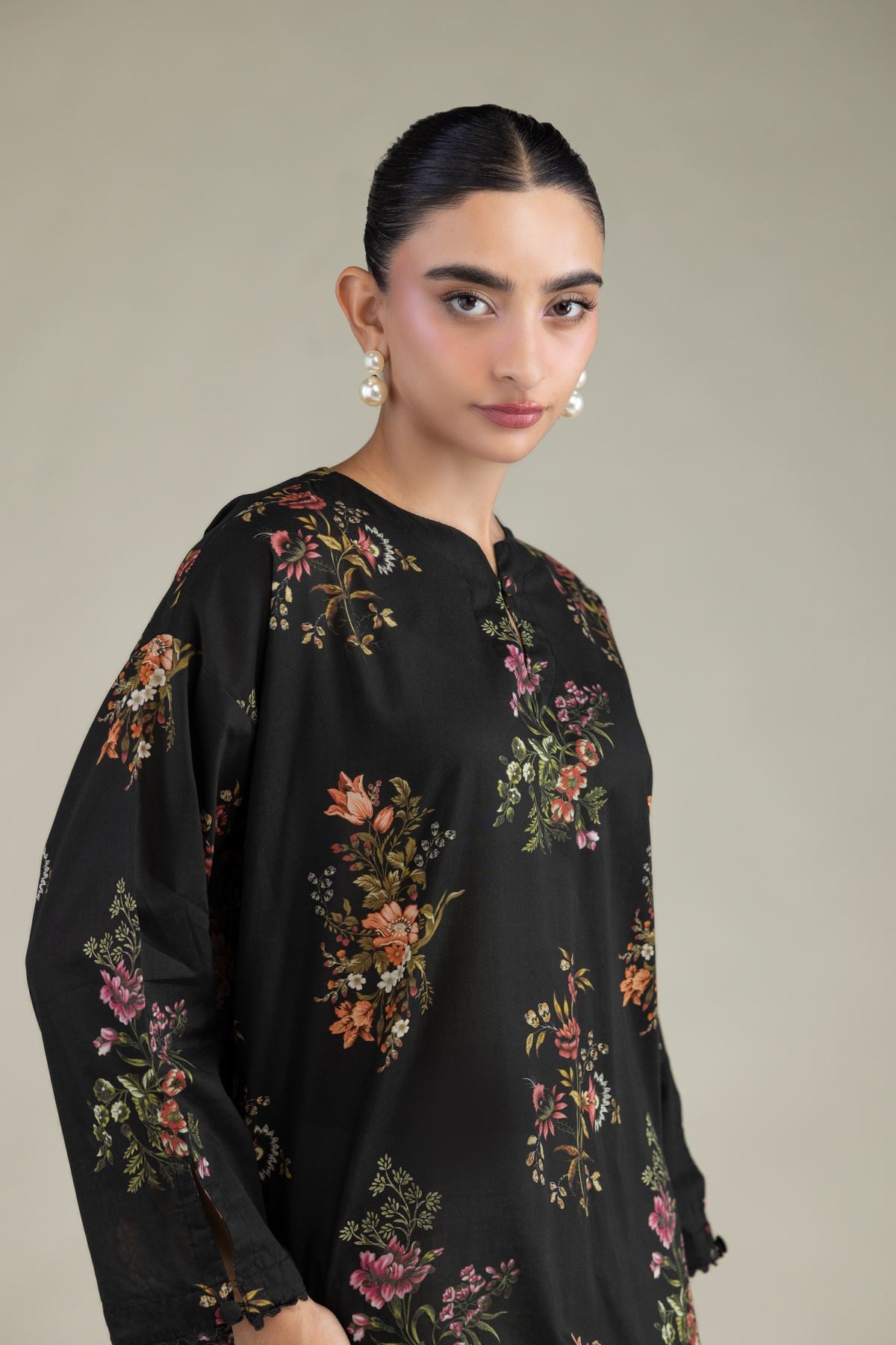 Printed Cambric Black Cambric Kurta - B1-2-26-106-A-C-VG