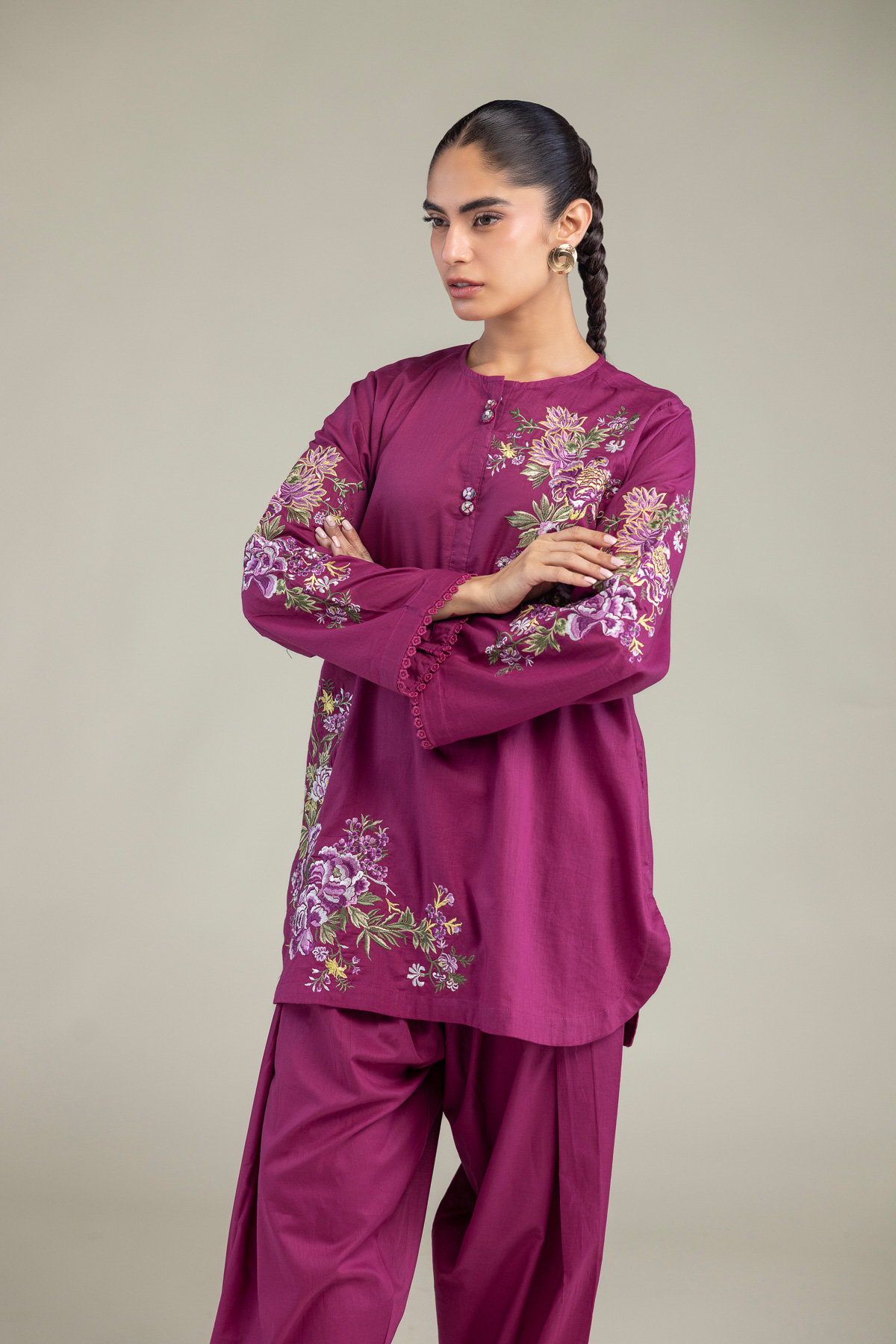 Embroidered Cambric Short Cambric Kurta - 1-26-102-A-F-VG