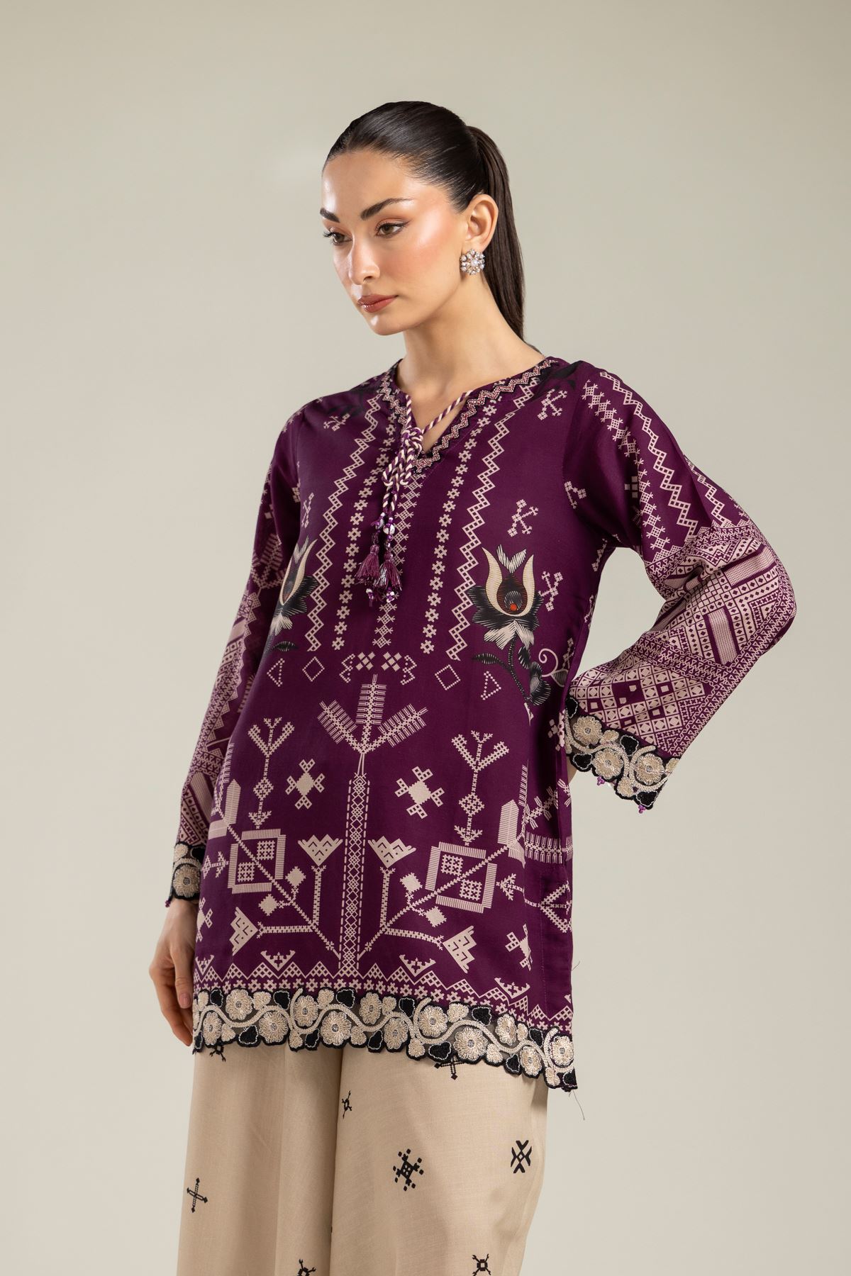Embroidered Raw Silk Short Silk Kurta - 2-26-113-A-A-VG