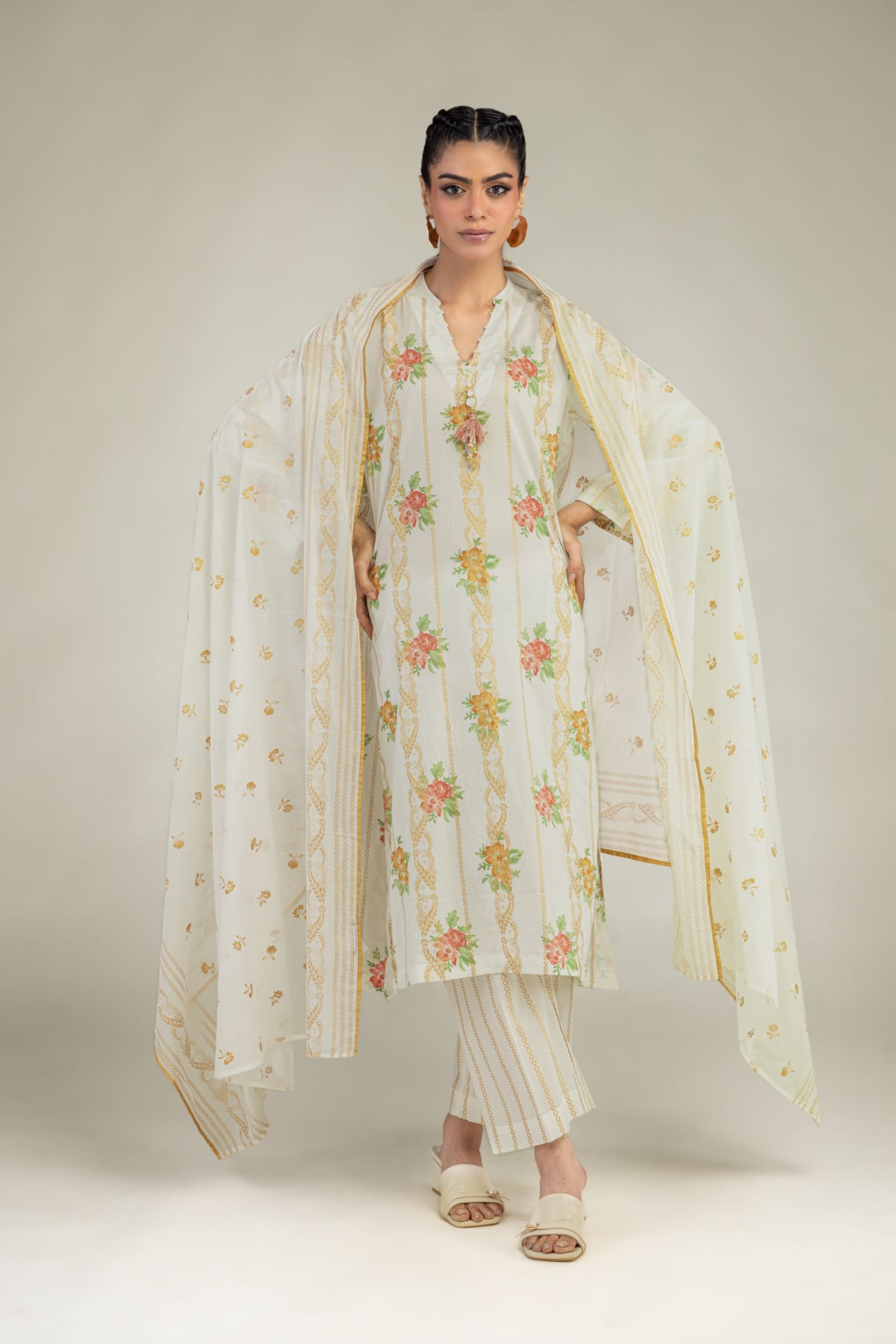 Printed Lawn Floral Lawn Dupatta - 25-10-12E5-12TA-VG