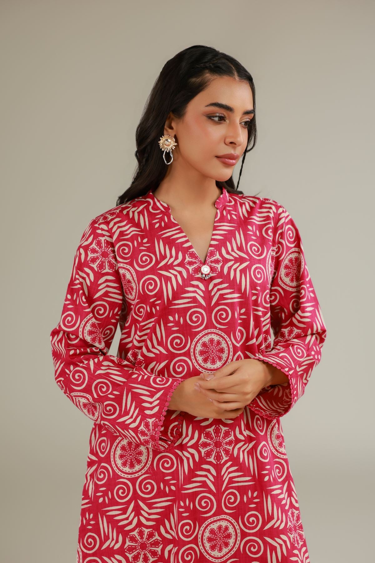 Printed Textured Cotton Floral Red Kurta - 25-11-12S2-10TA-VG