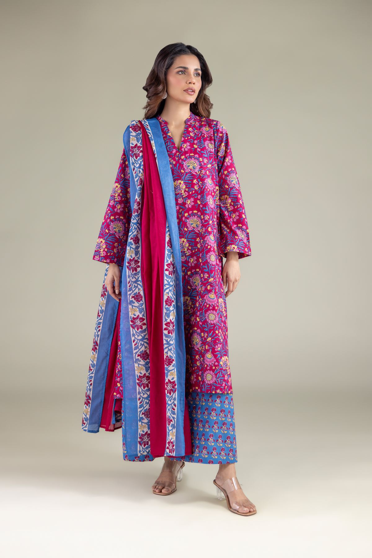 Printed Lawn Summer Floral Dupatta - 1-26-119-C-C-VG