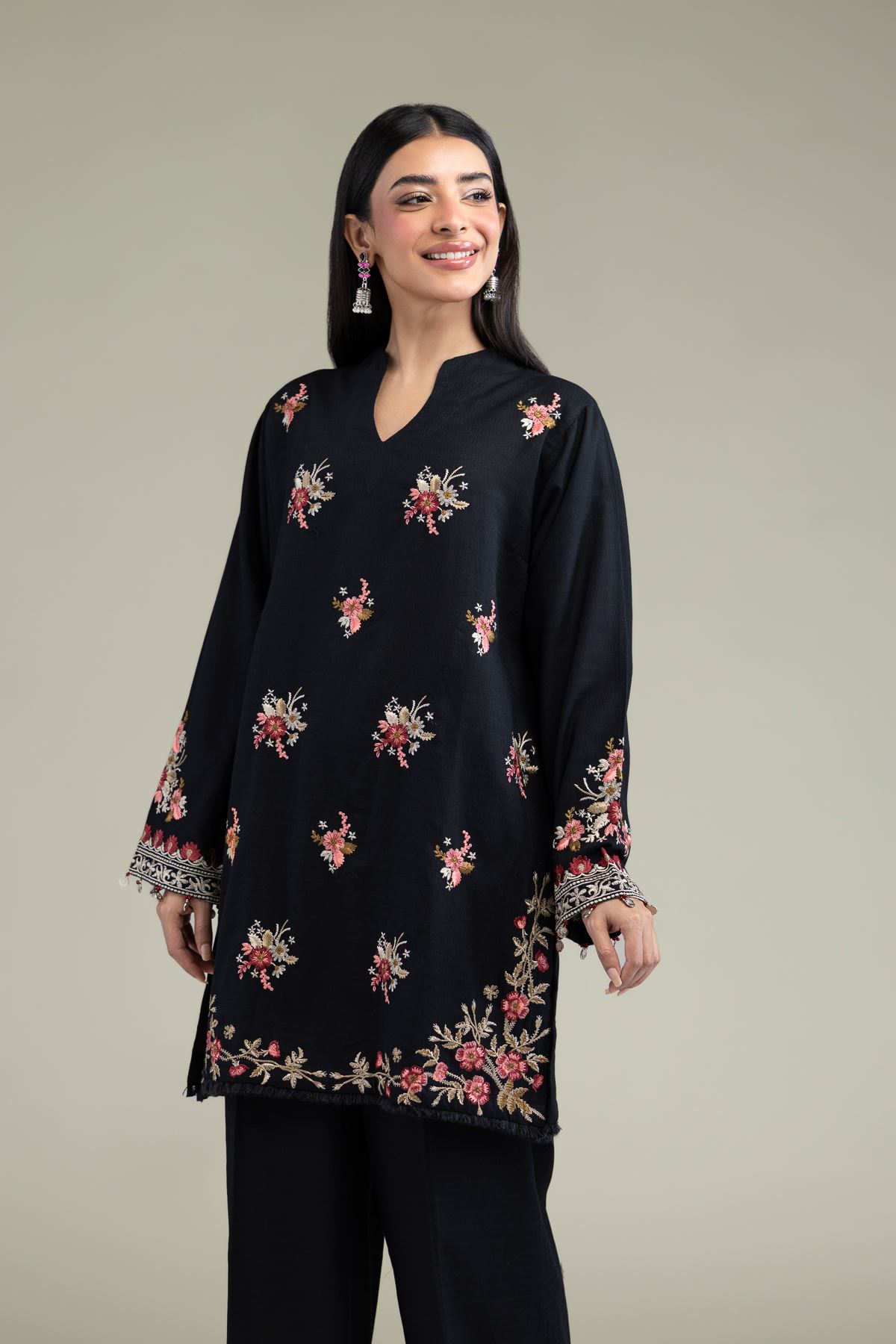 Embroidered Cotton Dobby Black Cotton Kurta - 1-26-211-A-F1-VG