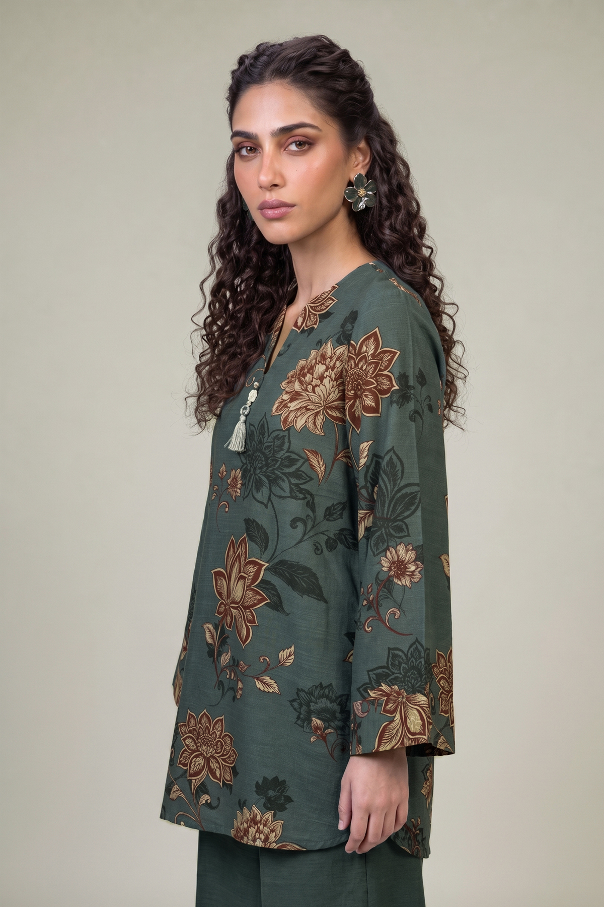 Printed Light Khaddar Floral Khaddar Kurta - 1-26-415-A-F2-VG