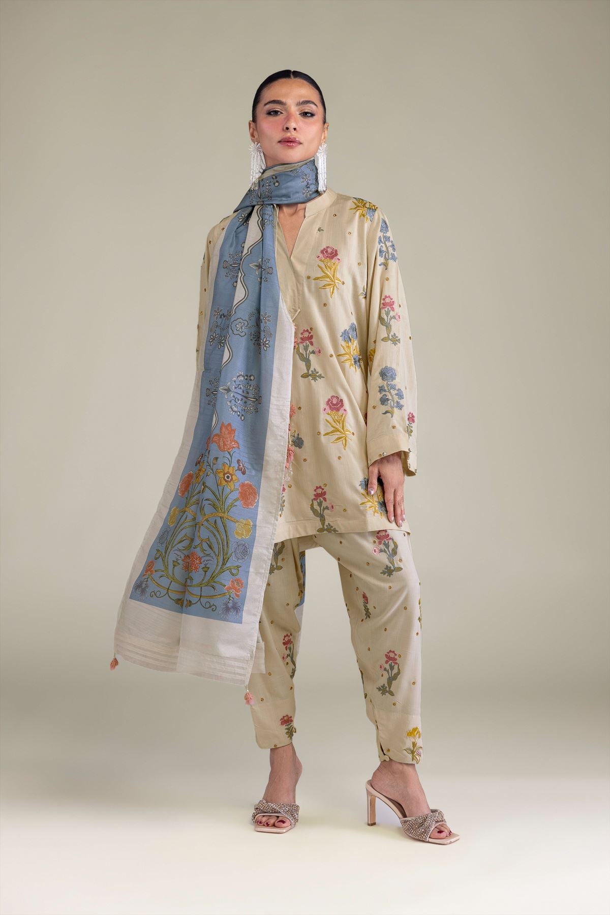 Embroidered Raw Silk Short Silk Kurta - 2-26-206-A-E1-VG
