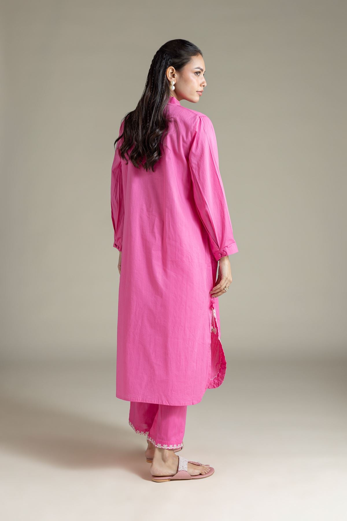 Embroidered Textured Cambric Longline Kurta - 1-26-137-A-B-VG