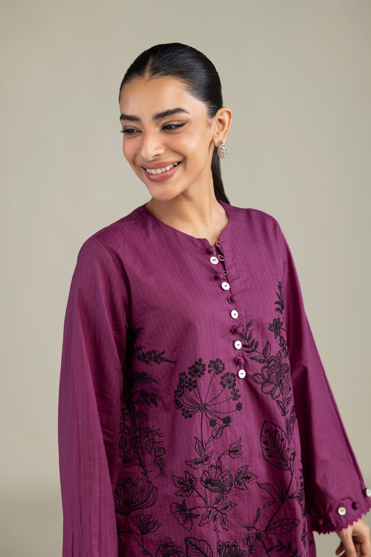 Embroidered Cotton Dobby Short Floral Kurta - 1-26-226-B-H1-VG