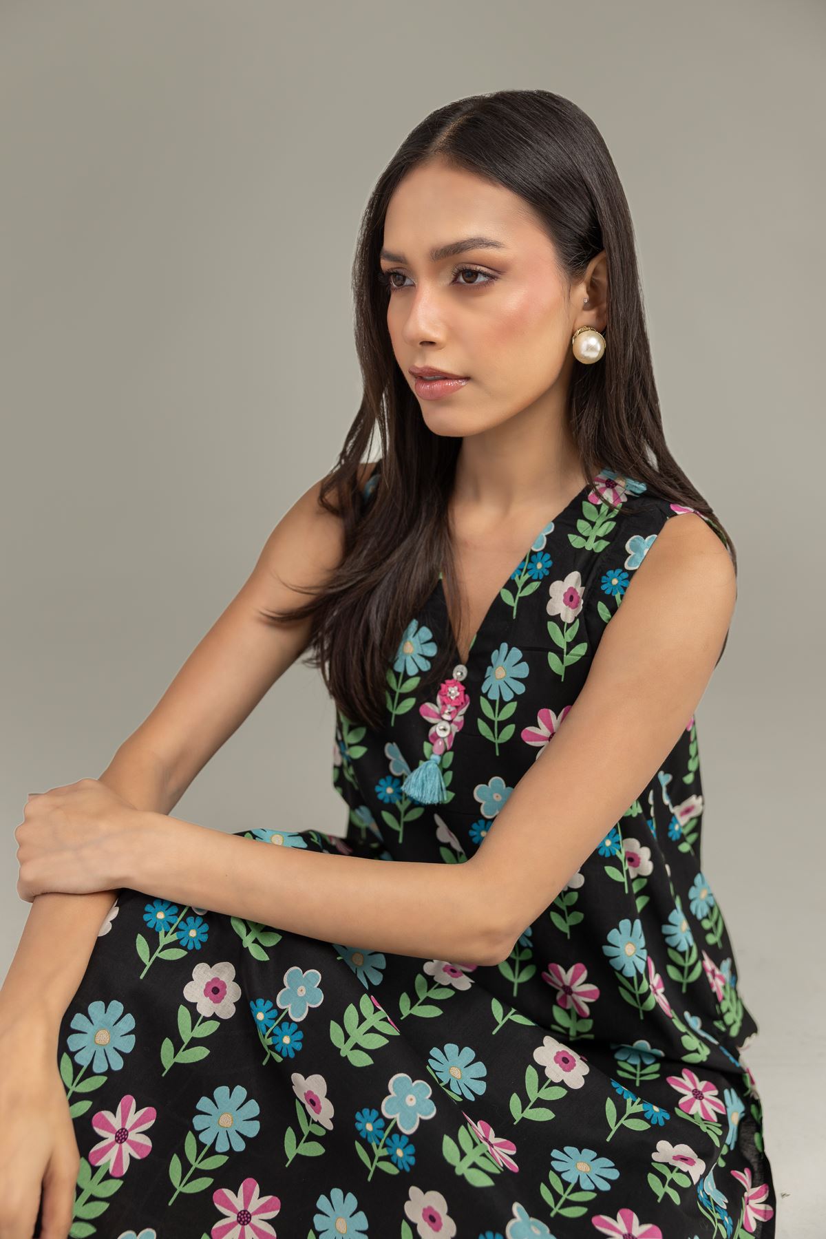 Printed Cambric Black Cambric Kurta - 8-26-304-A-B1-VG