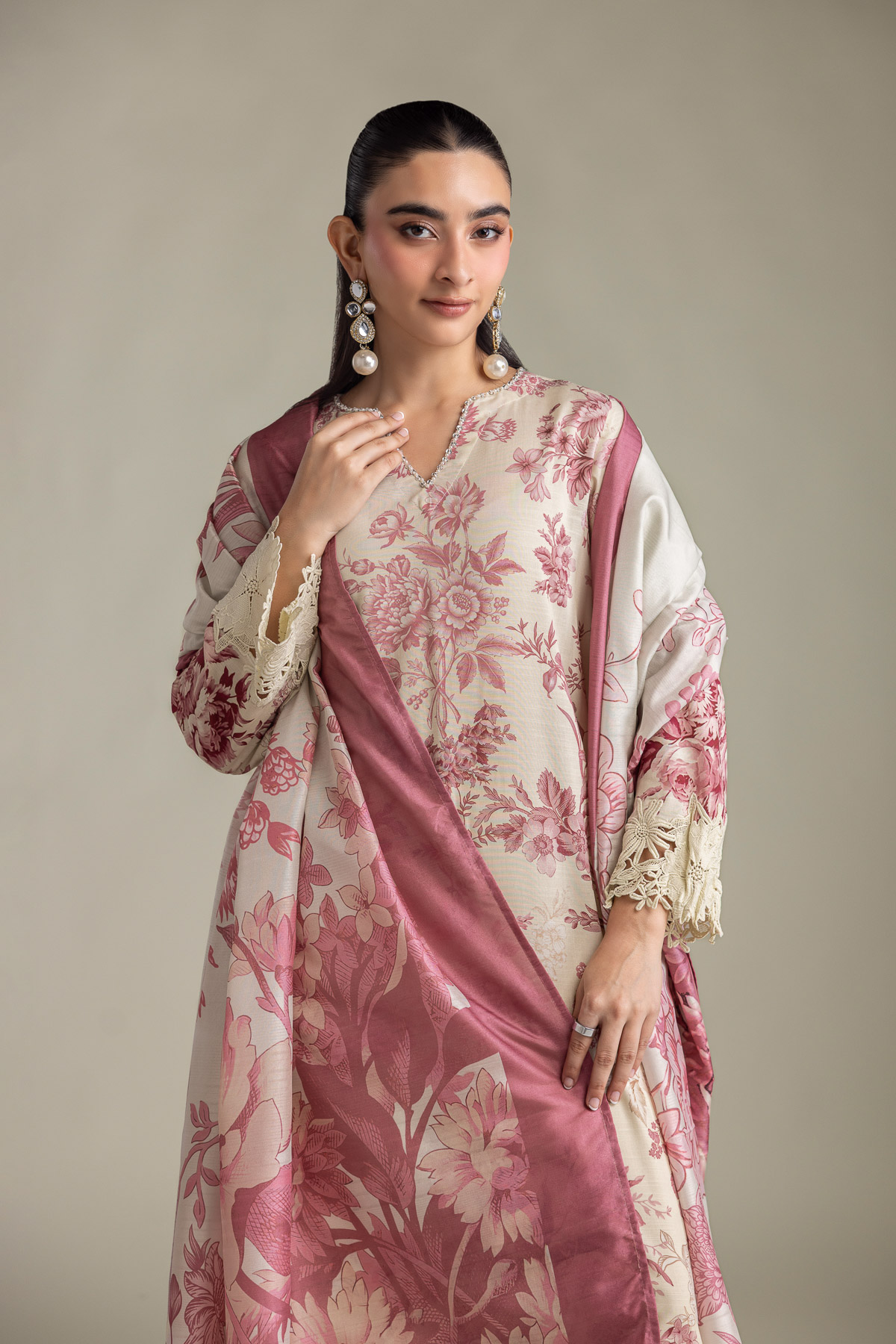 Printed Raw Silk Longline Silk Kurta - 1-26-415-A-A1-VG