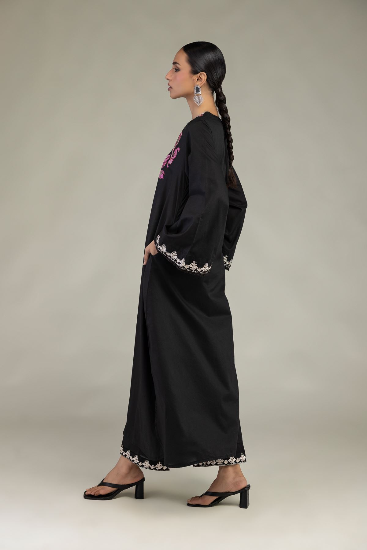 Embroidered Cambric Floral Black Pants - 1-26-226-A-I1-VG