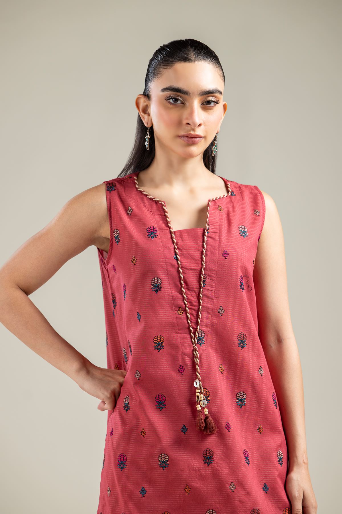 Embroidered Mesuri Sleeveless Longline Kurta - T-A33-26-102FD-VG