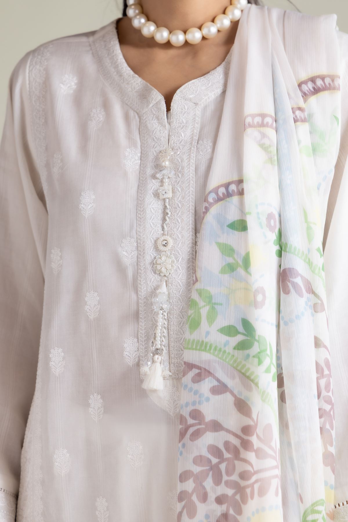 Embroidered Textured Cotton Tailored 3 Piece - T-A11-26-118FI2-VG