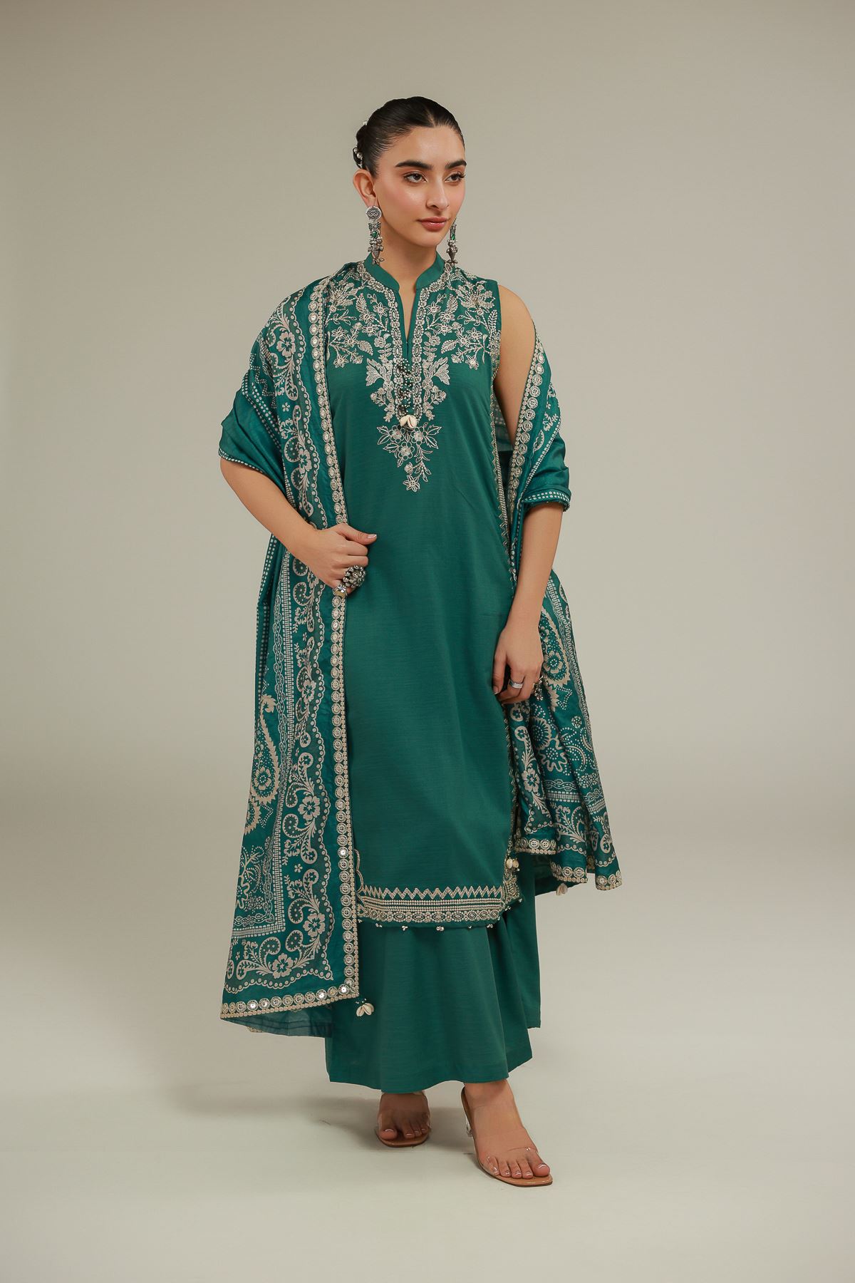 Embroidered Polyester Silk Geometric Draped Dupatta - 2-26-101-A-F-VG