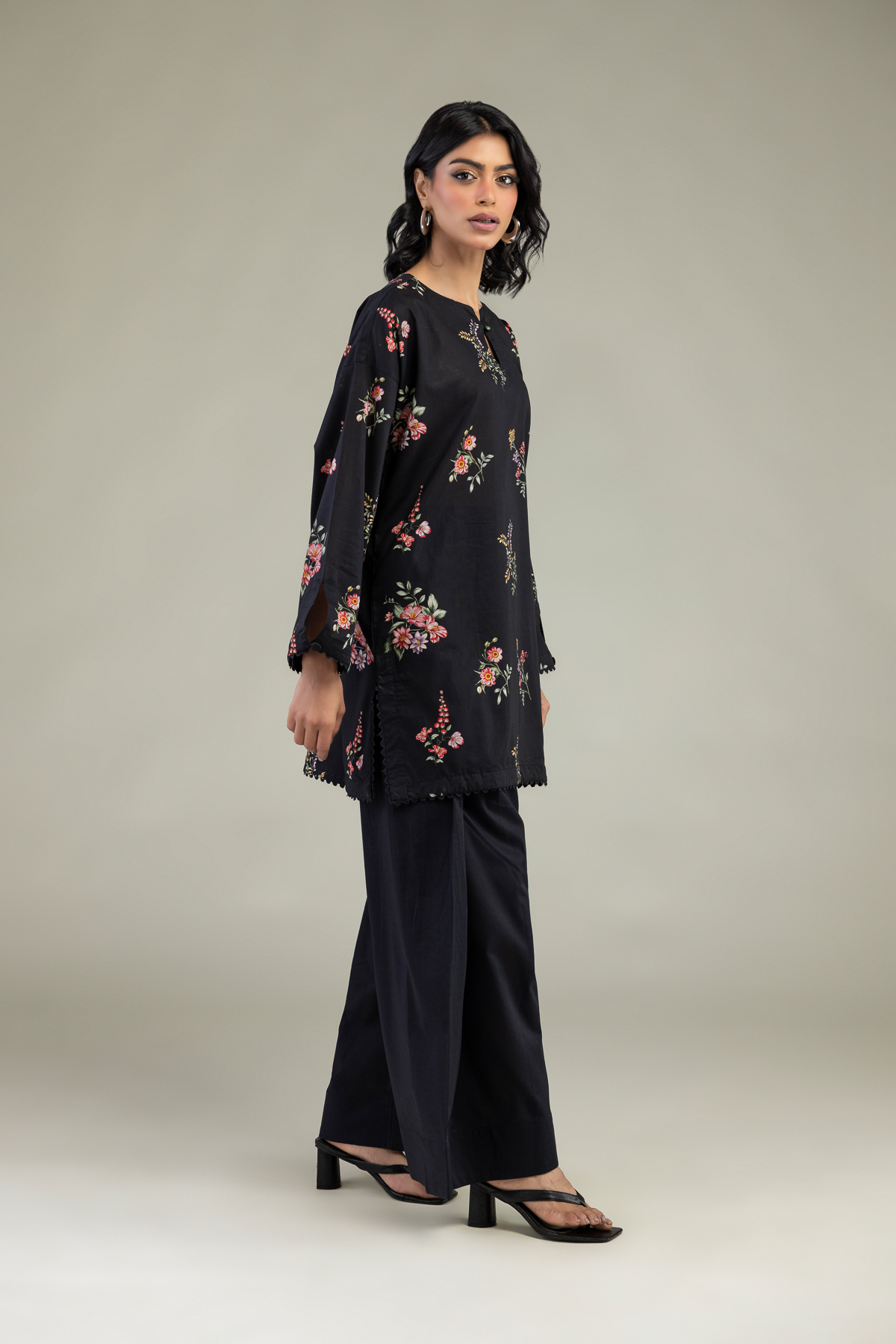 Embroidered Cambric Black Cambric Pants - 1-26-240-A-J1-VG