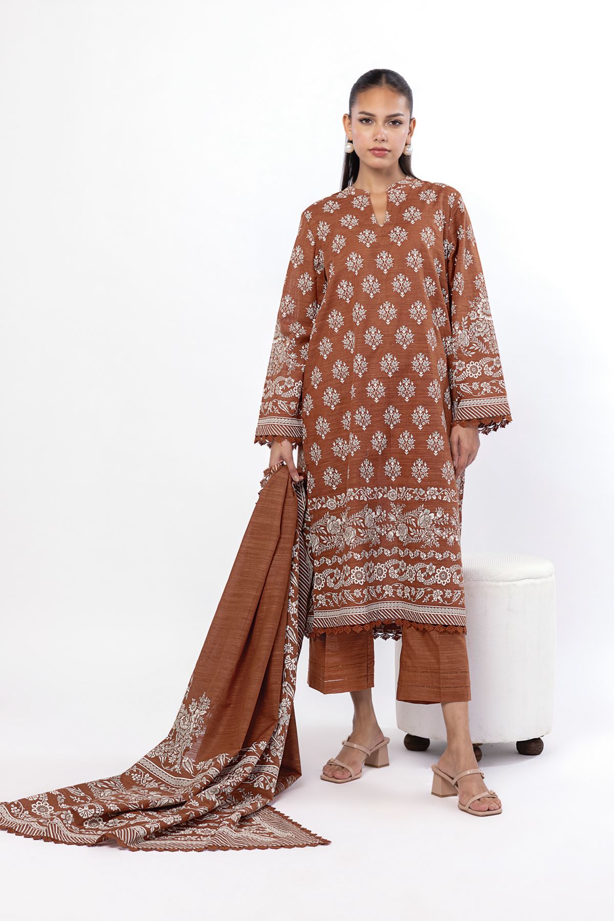 Printed Slub Cotton Tailored 3 Piece - LKN99AST-VG