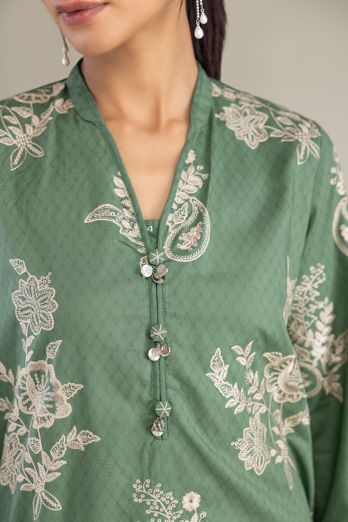 Embroidered Cotton Dobby Floral Cotton Kurta - 1-26-309-B-D1-VG