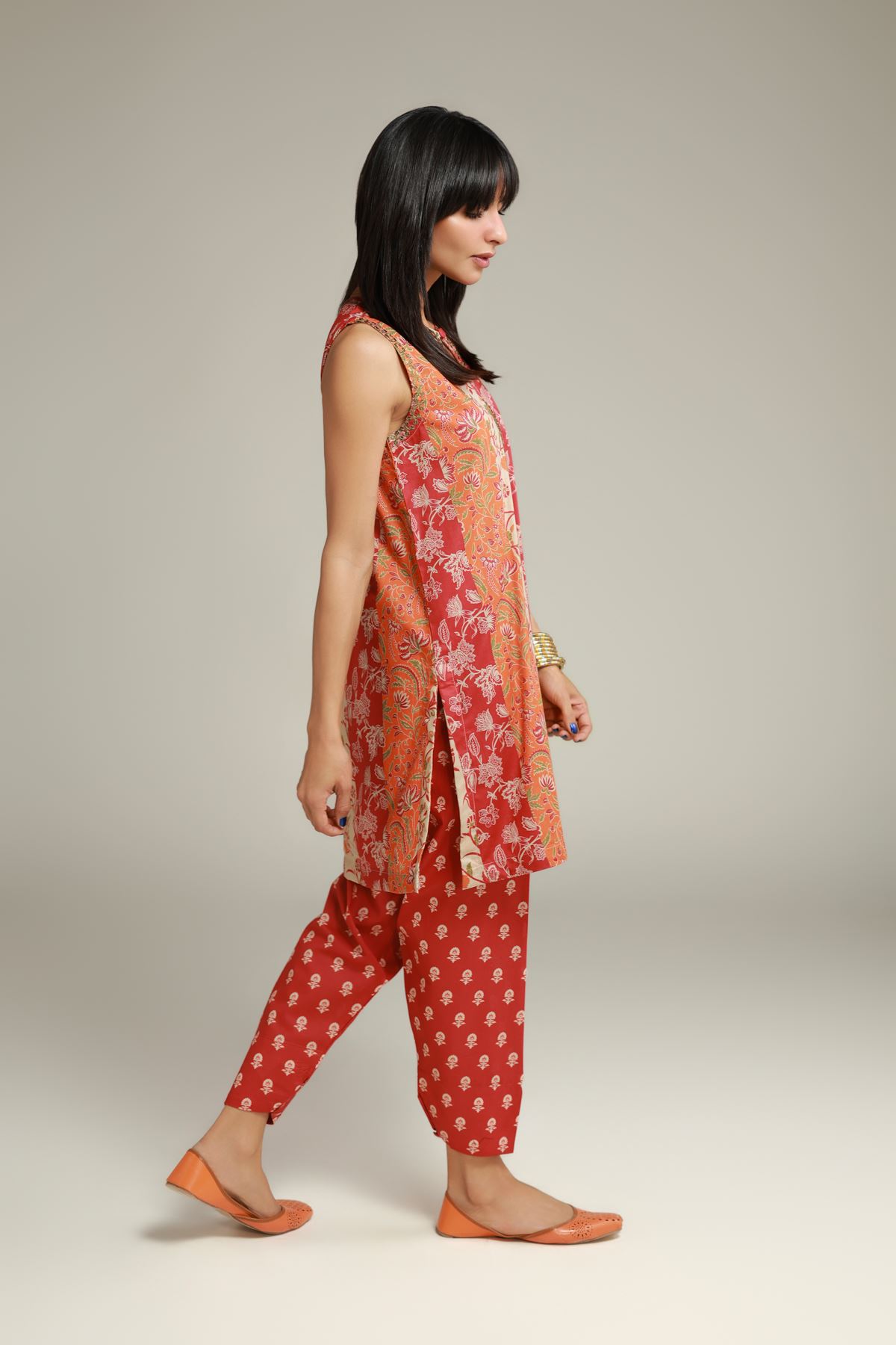 Embroidered Cambric Floral Red Shalwar - 1-26-138-A-F-VG