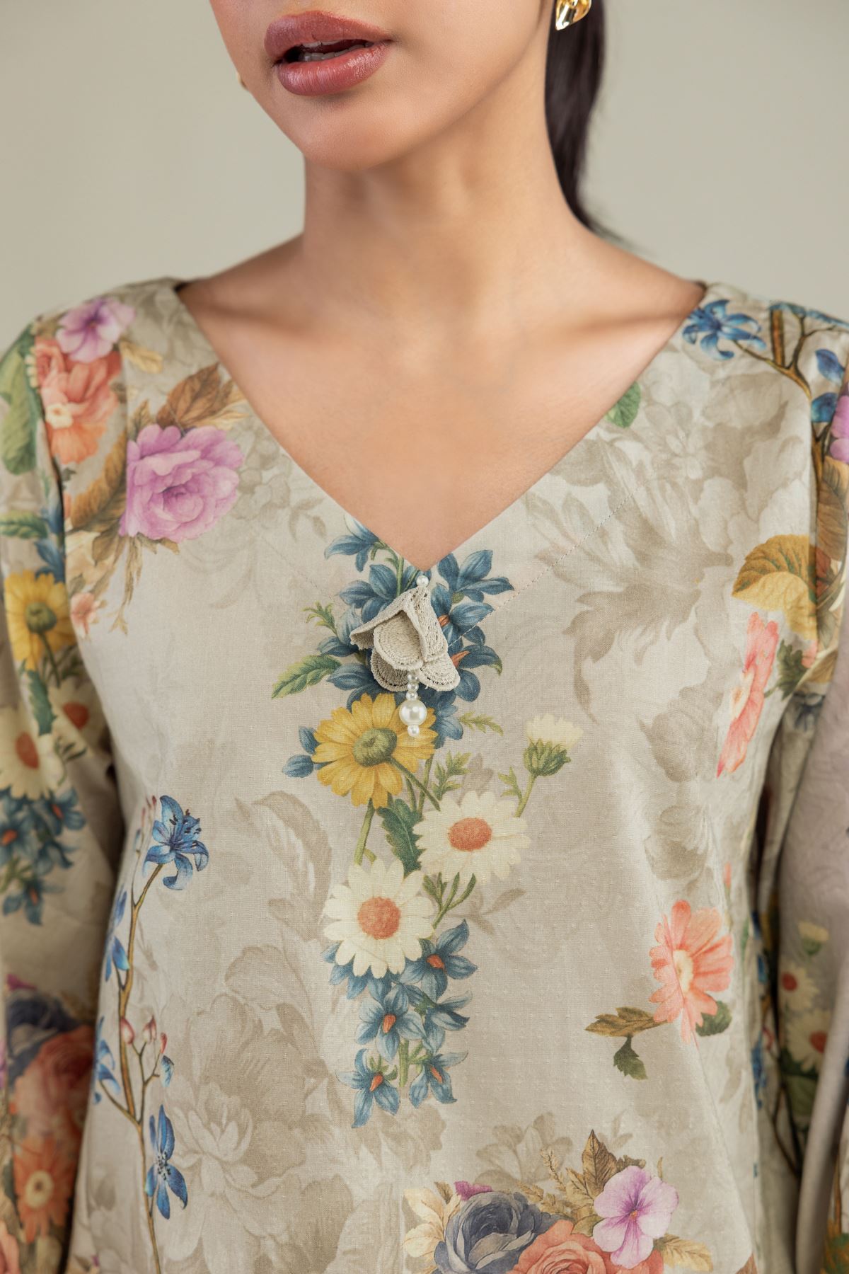 Printed Cotton Dobby Long Floral Kurta - 1-26-229-B-F1-VG