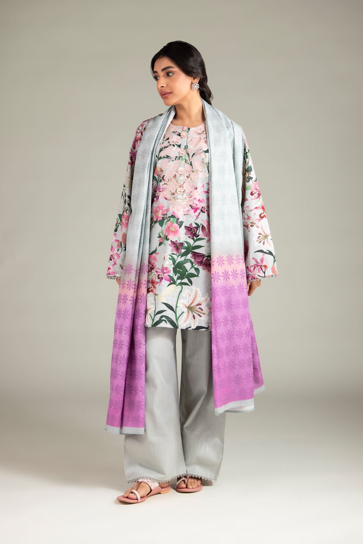 Printed Textured Lawn Dupatta - 1-26-130-A-C-VG