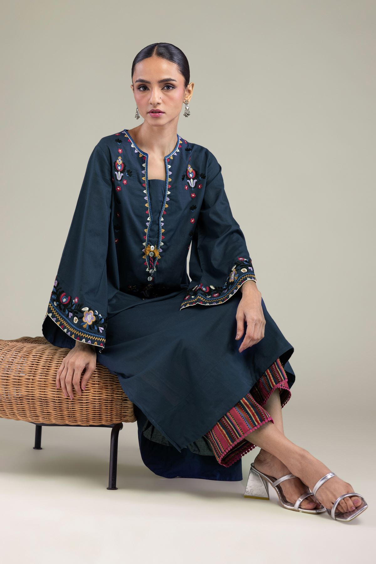 Embroidered Cambric Navy Cambric Kurta - 1-26-210-B-J1-VG