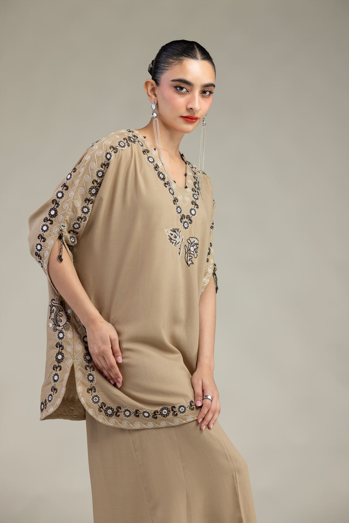 Embroidered Raw Silk Beige Silk Kurta - 8-26-210-A-D1-VG