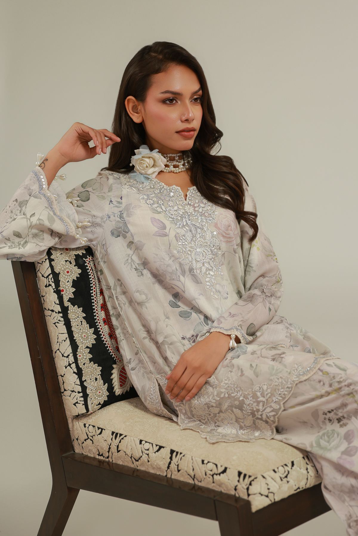 Embroidered Raw Silk Floral Co-ords Set - 1-26-122-A-A-VG