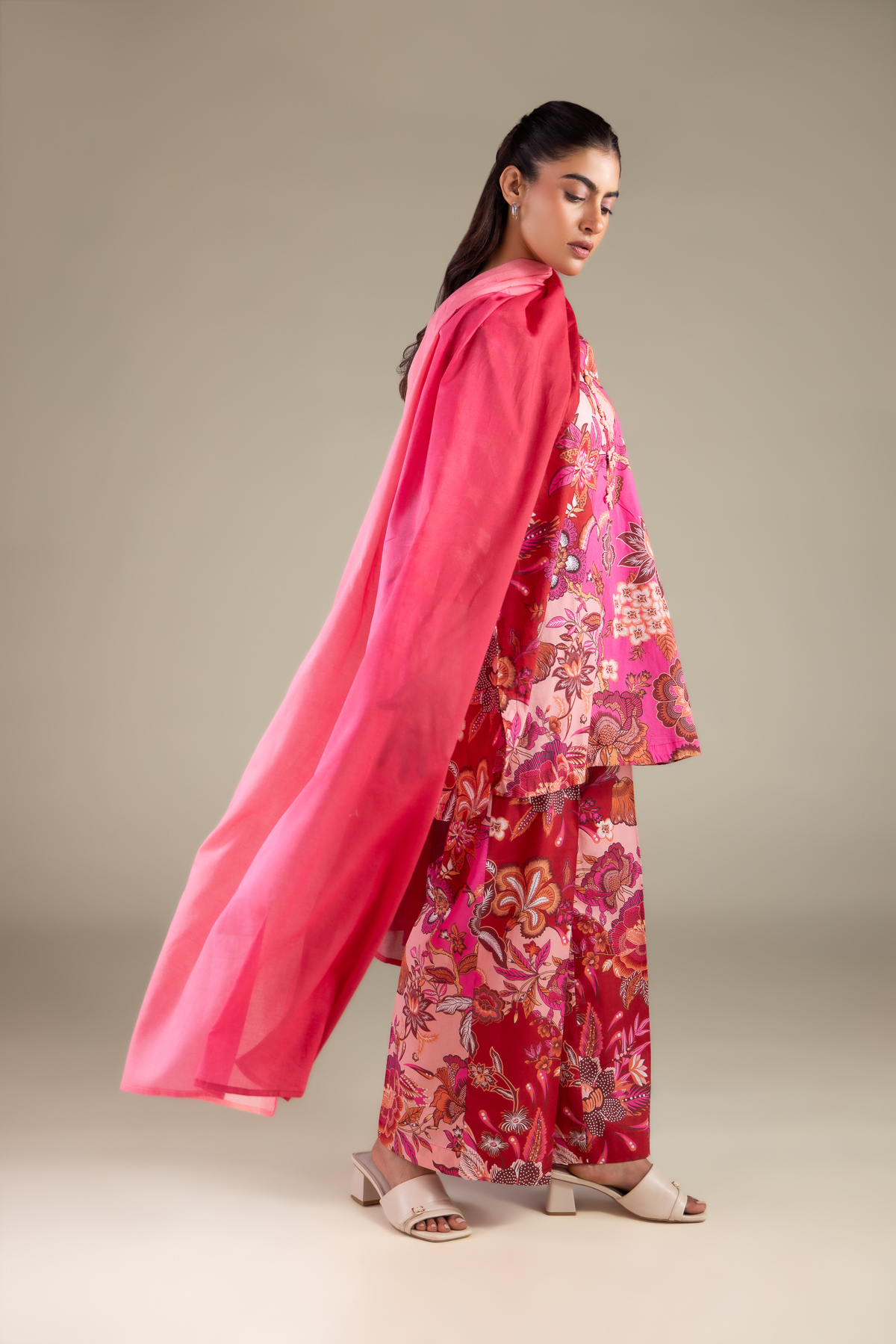 Printed Lawn Solid Draped Dupatta - 1-26-129-A-C-VG
