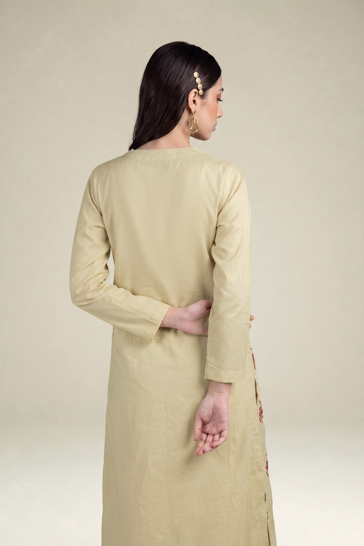 Embroidered Cambric Beige Cambric Kurta - 1-26-102-A-F-VG