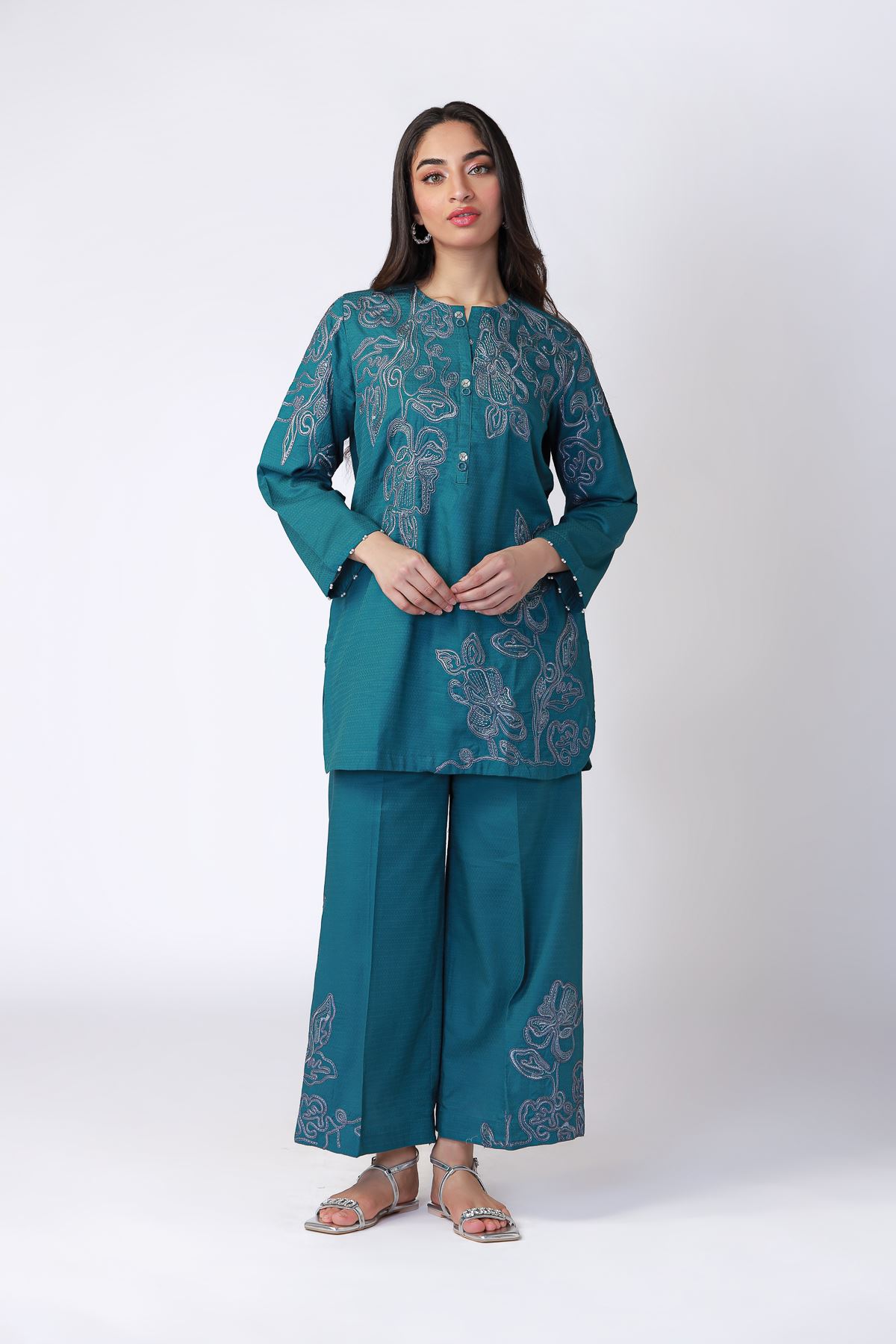 Embroidered Cotton Dobby Kurta - 25-08-12E8-04TA-VG