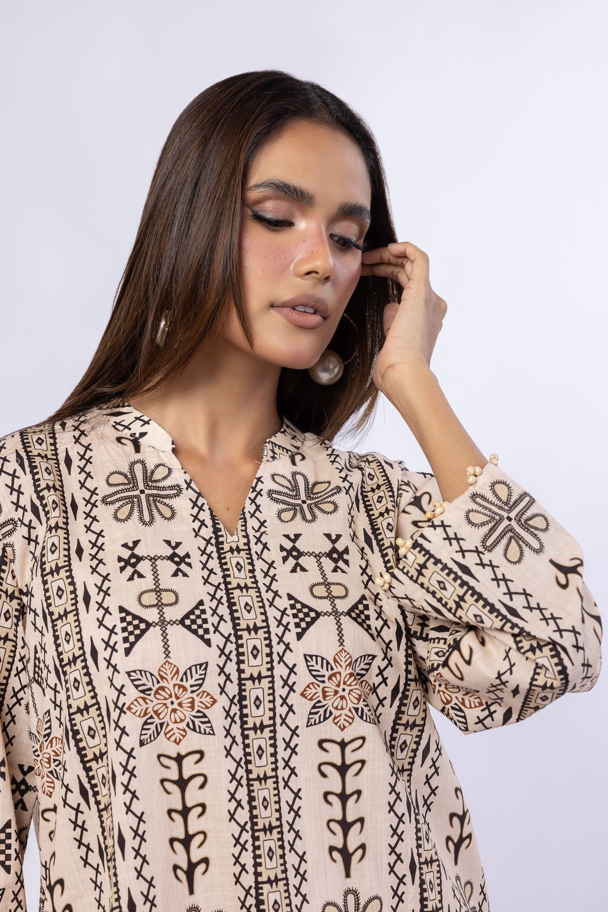 Printed Crosshatch Poplin Kurta - 25-10-12E4-05TA-VG