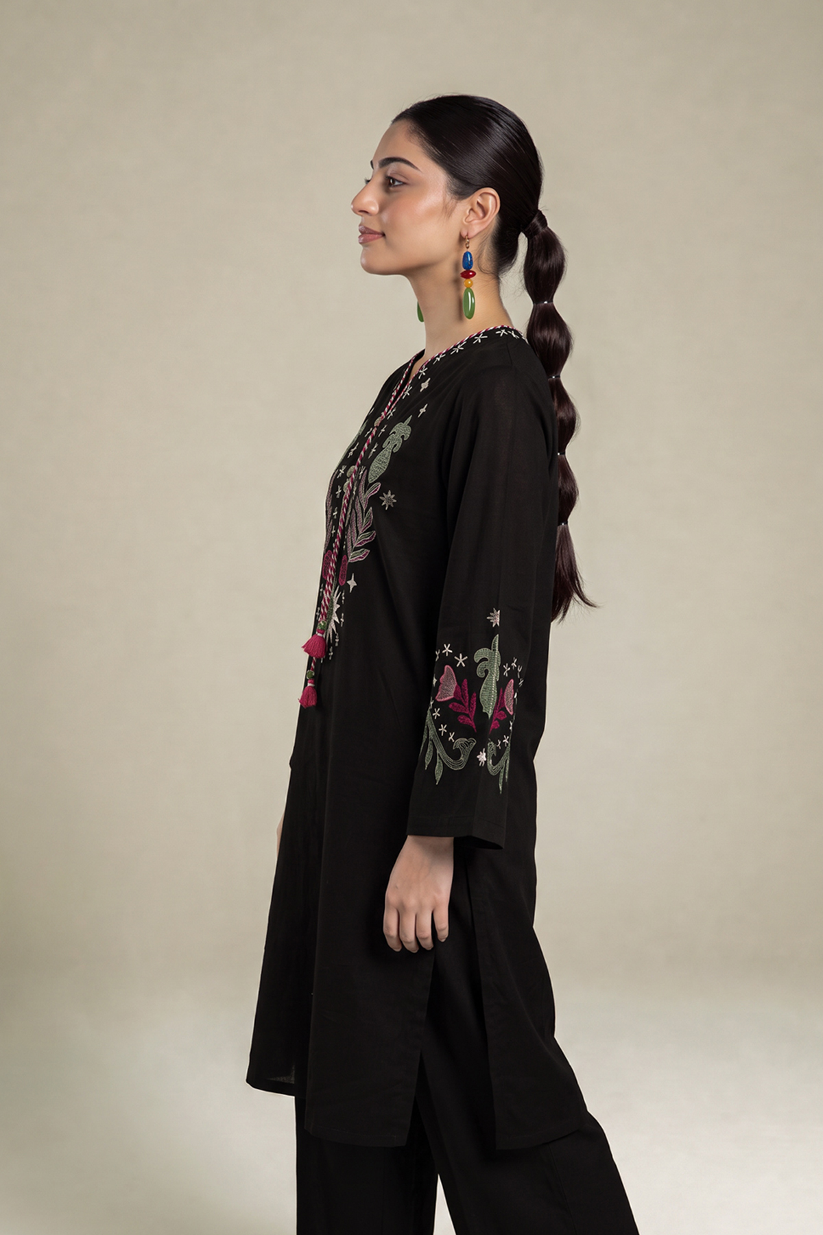 Embroidered Textured Cotton Kurta - 1-26-436-A-F1-VG