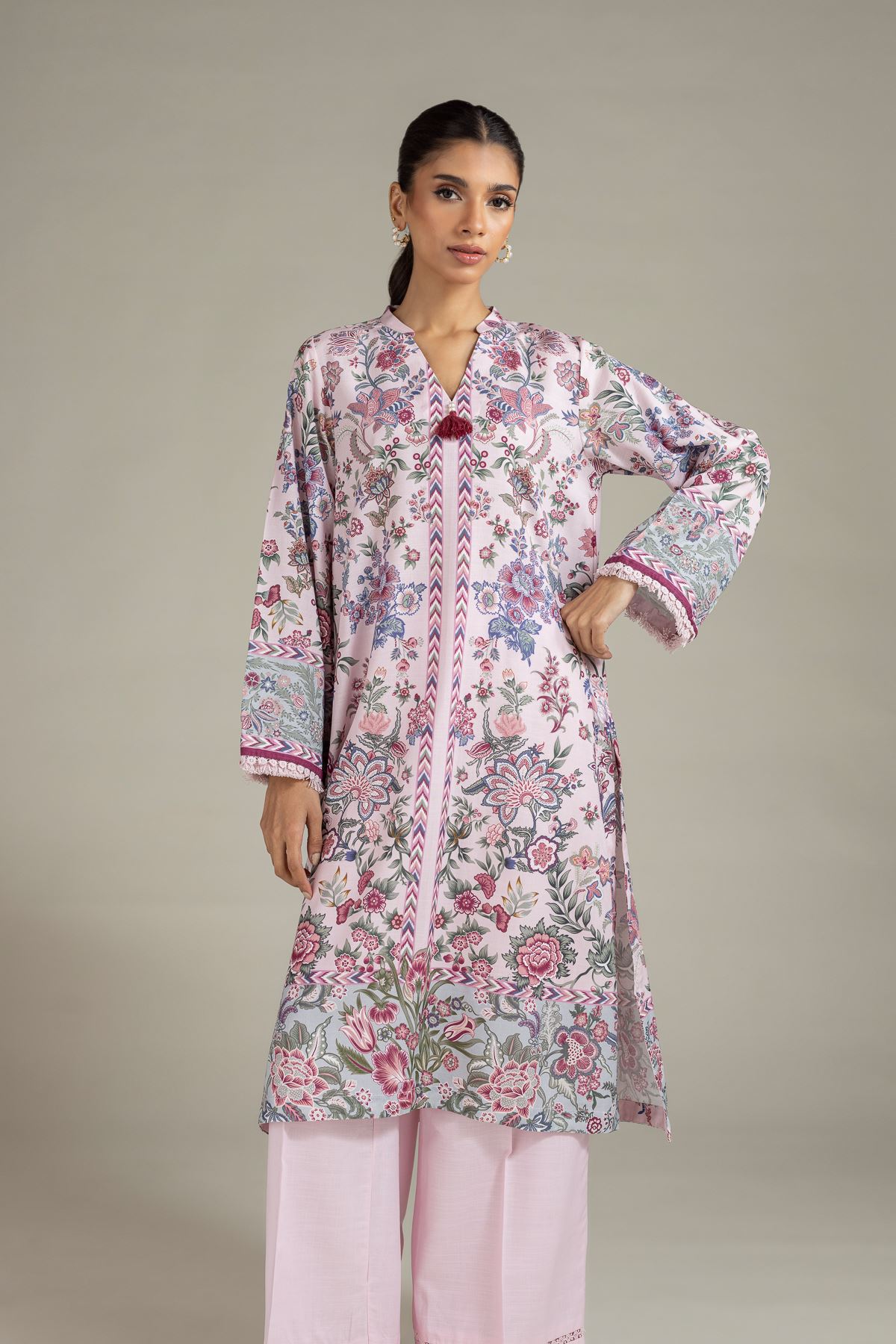 Printed Raw Silk Kurta - 25-08-12E8-04TA-VG