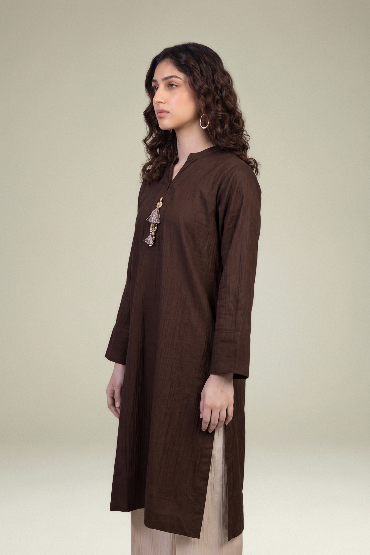 Embroidered Cotton Crinkle Brown Cotton Kurta - 1-26-102-A-F-VG