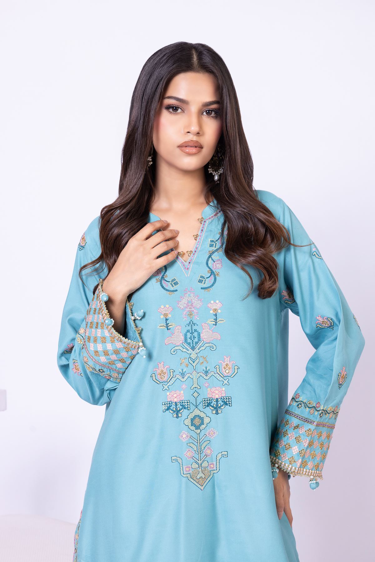 Embroidered Raw Silk Kurta - 25-10-10S4-02TA-VG