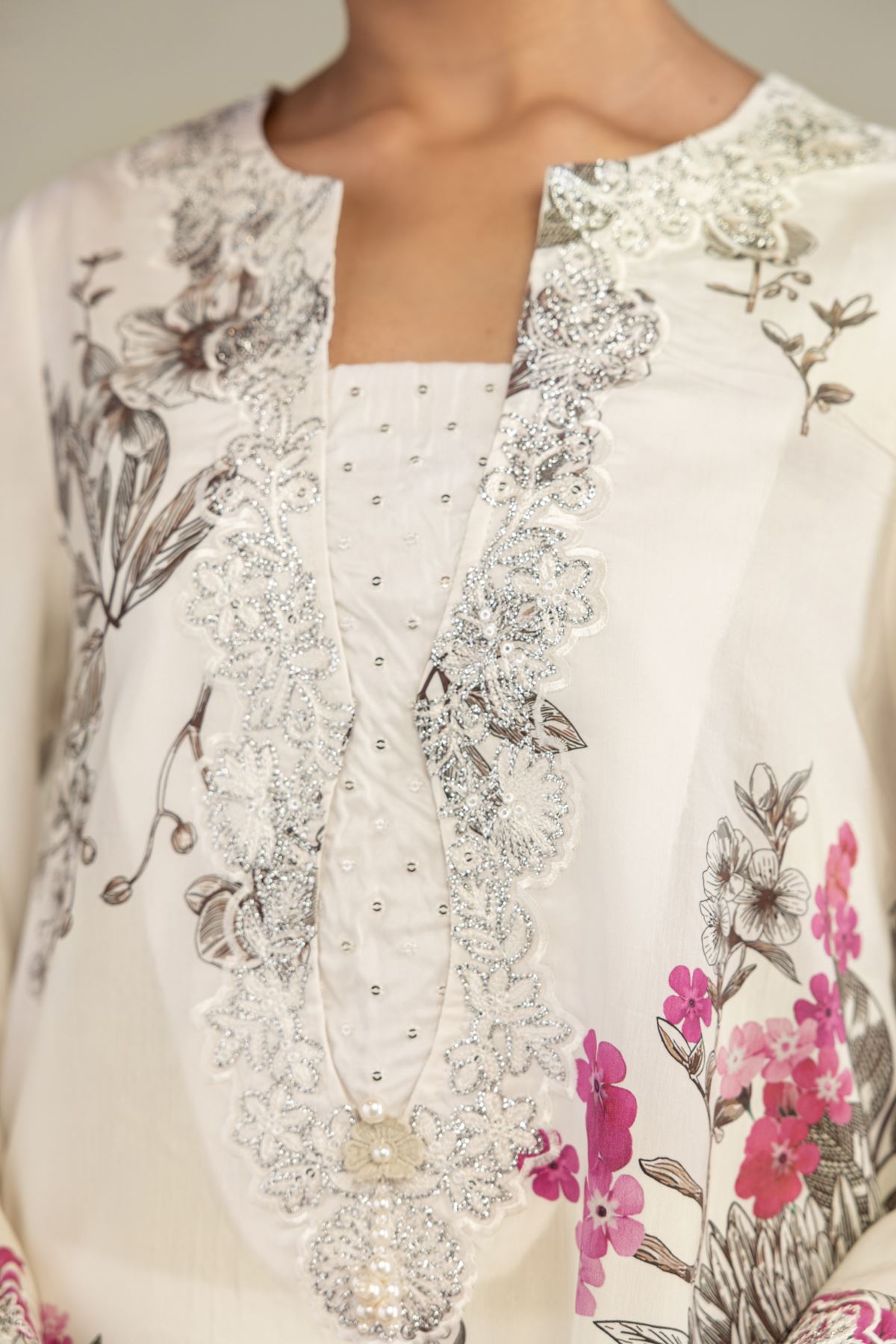 Embroidered Blended Viscose Floral Long Kurta - 1-26-241-B-F1-VG