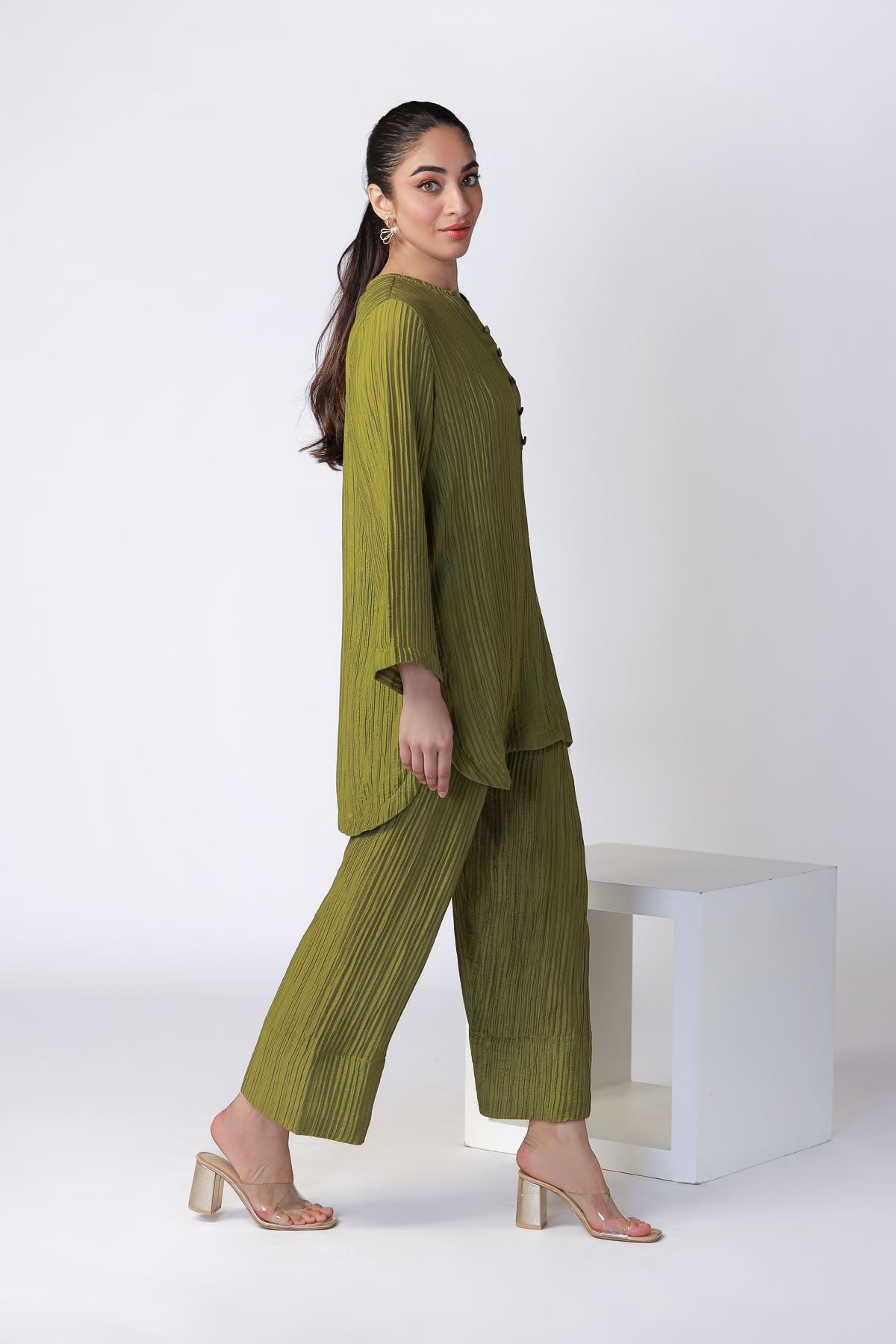 Dyed Ripple Crinkle Kurta - 25-07-7E8-11TA-VG