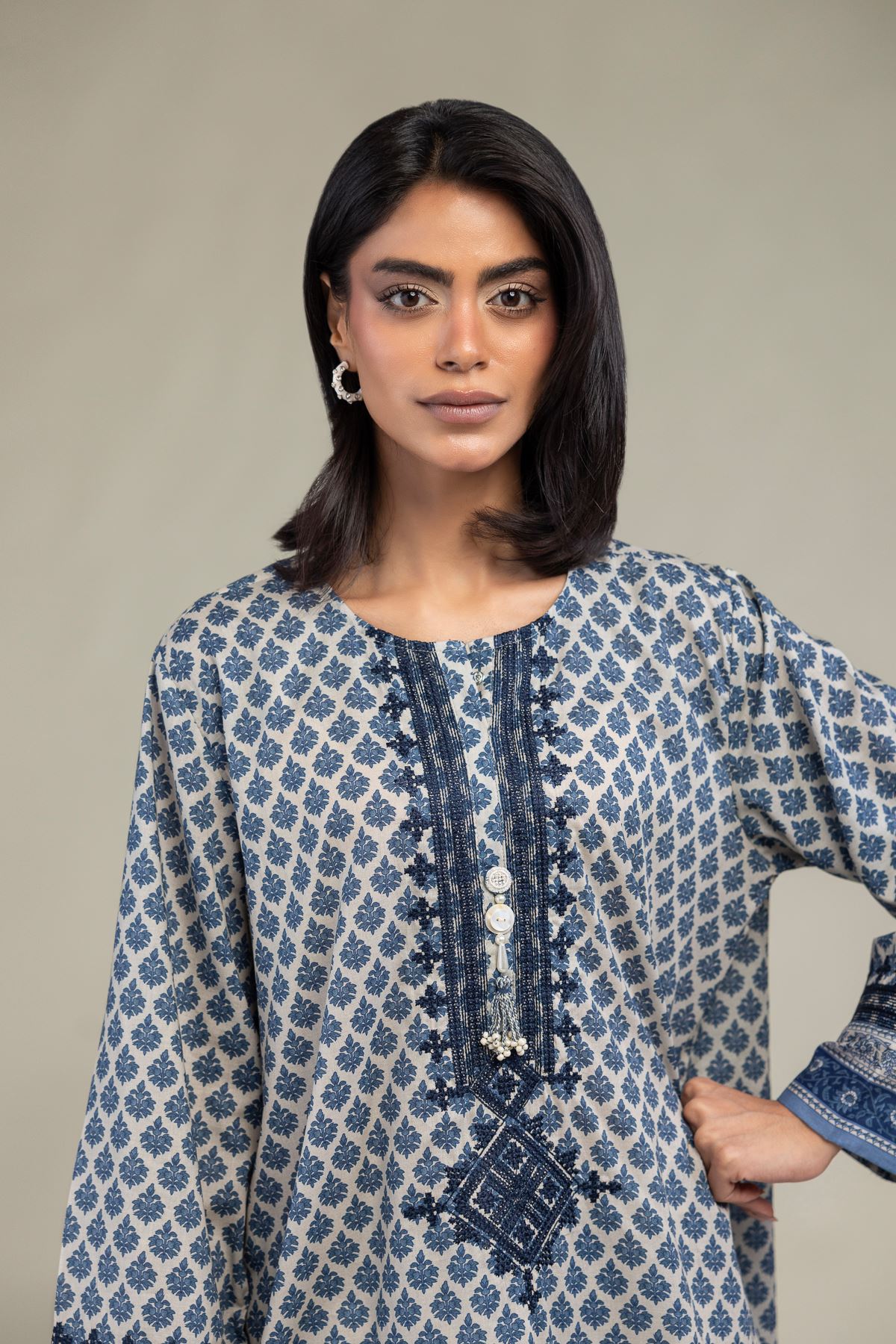 Embroidered Cambric Blue Cambric Kurta - T-A22-26-208FC2-VG