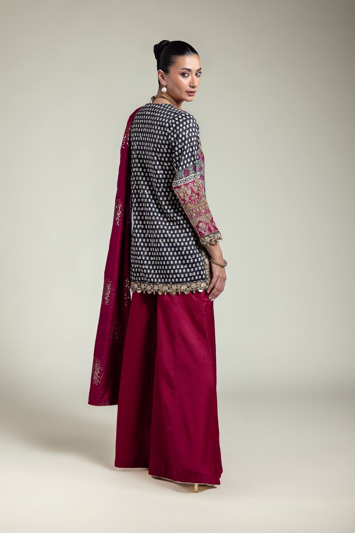 Embroidered Raw Silk Printed 3-Piece Set - 1001928305