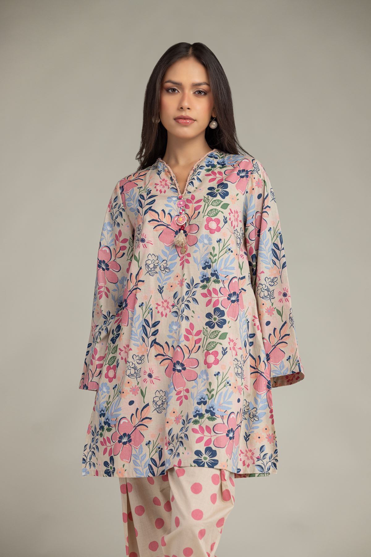 Printed Cambric Short Floral Kurta - 8-26-210-A-C1-VG