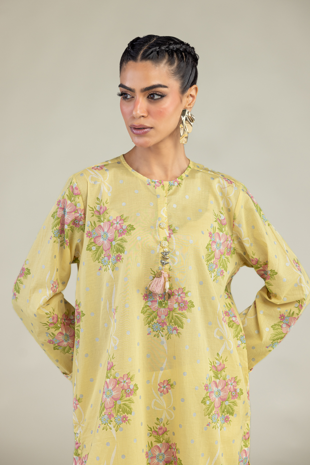Printed Cambric Floral Yellow Kurta - 1-26-240-A-J1-VG