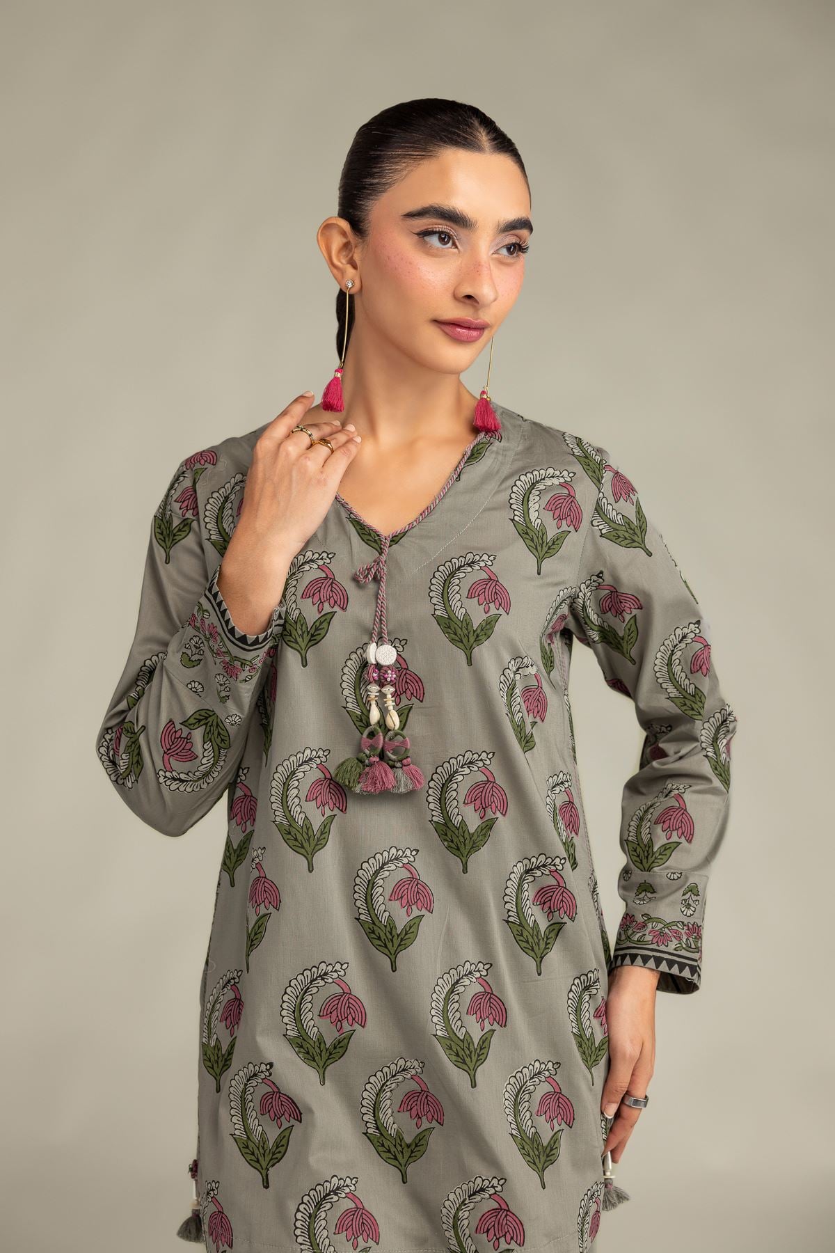Printed Cambric Gray Cambric Kurta - 1-26-309-B-D1-VG
