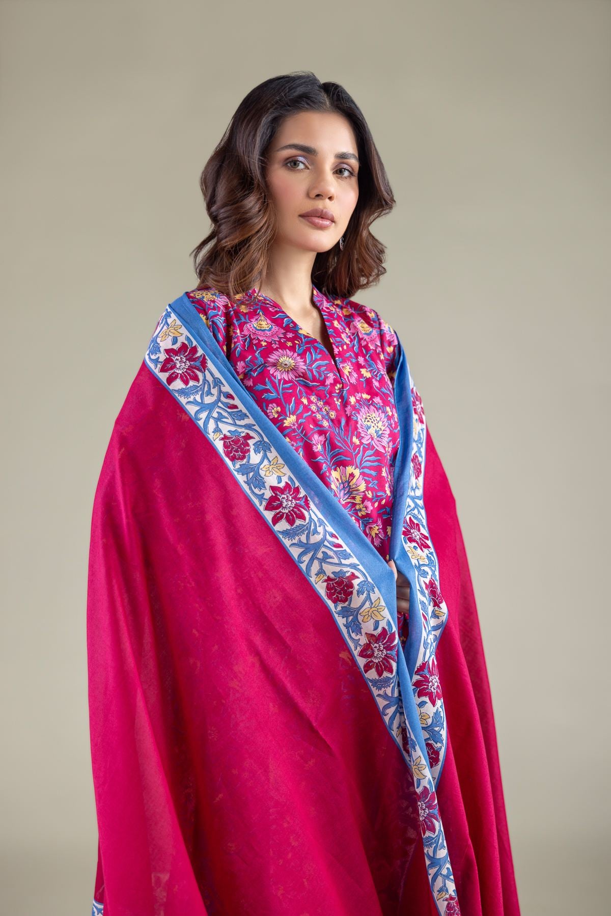 Printed Lawn Summer Floral Dupatta - 1-26-119-C-C-VG